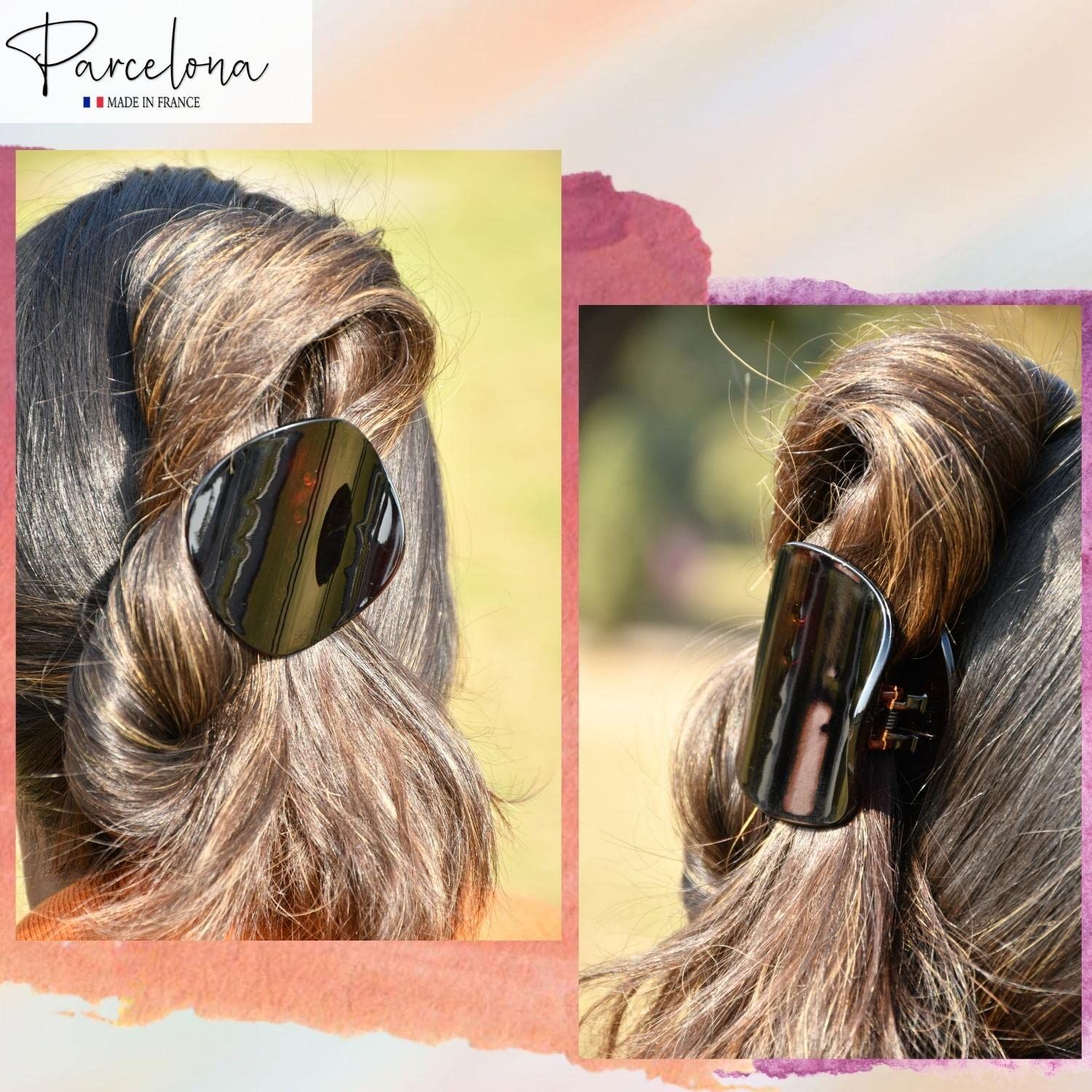Parcelona France Onde Celluloid Tortoise Shell Side Slidein Secure Grip Hair Updo Hinge Duck Hair Claw - 2 3/4 Inch