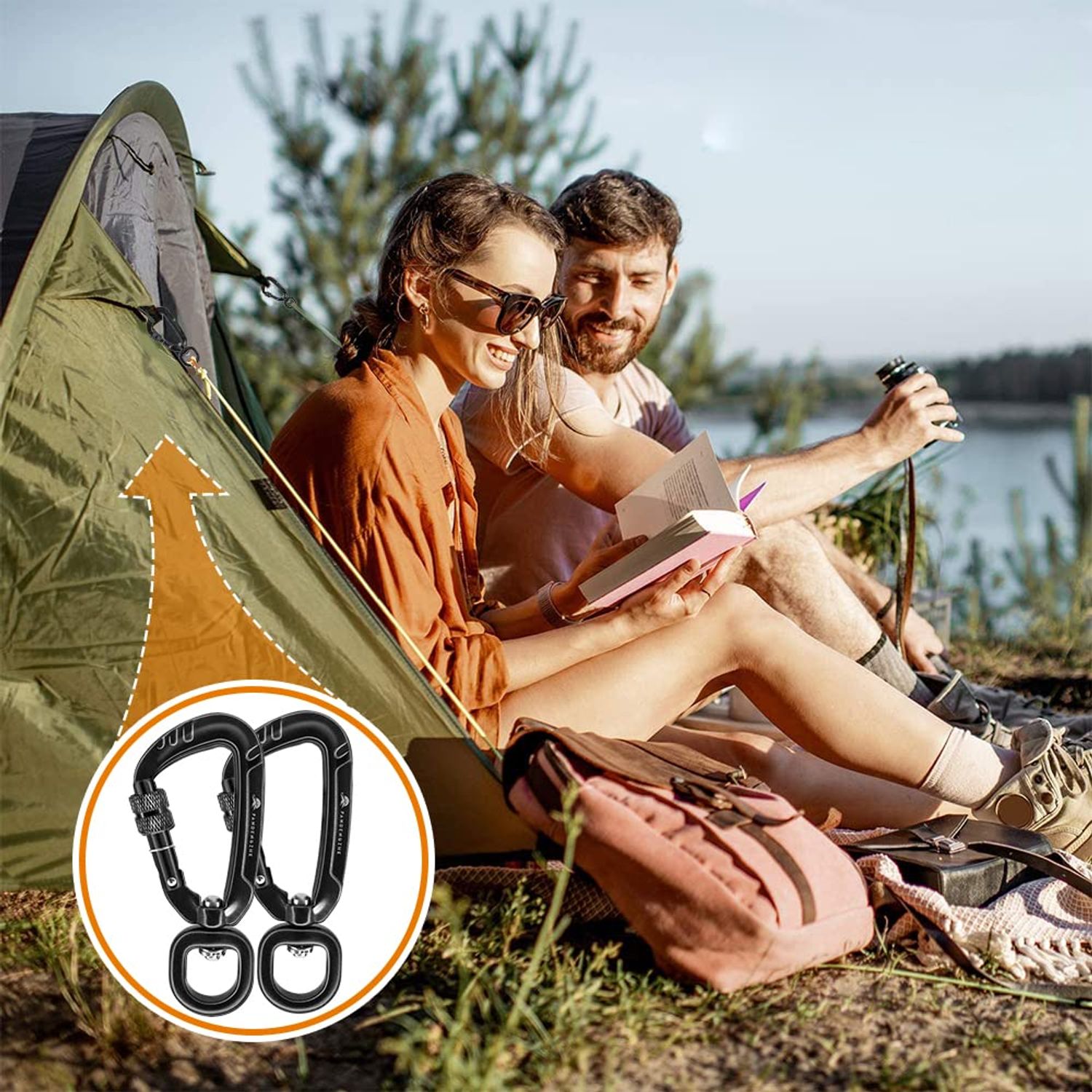 PANDENGZHE Locking Carabiner Clips 2.5" with Swivel Clasp for Securing Pets, Dog Leash Harness, Camping, Hiking, Backpack, Outdoors, Gym (4 Pack)