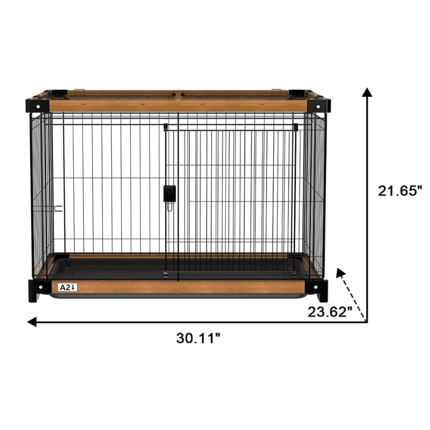 Wood Dog Crate Cage Removable Cleaning Tray Kennel Double Doors 30"x 21"x 23"