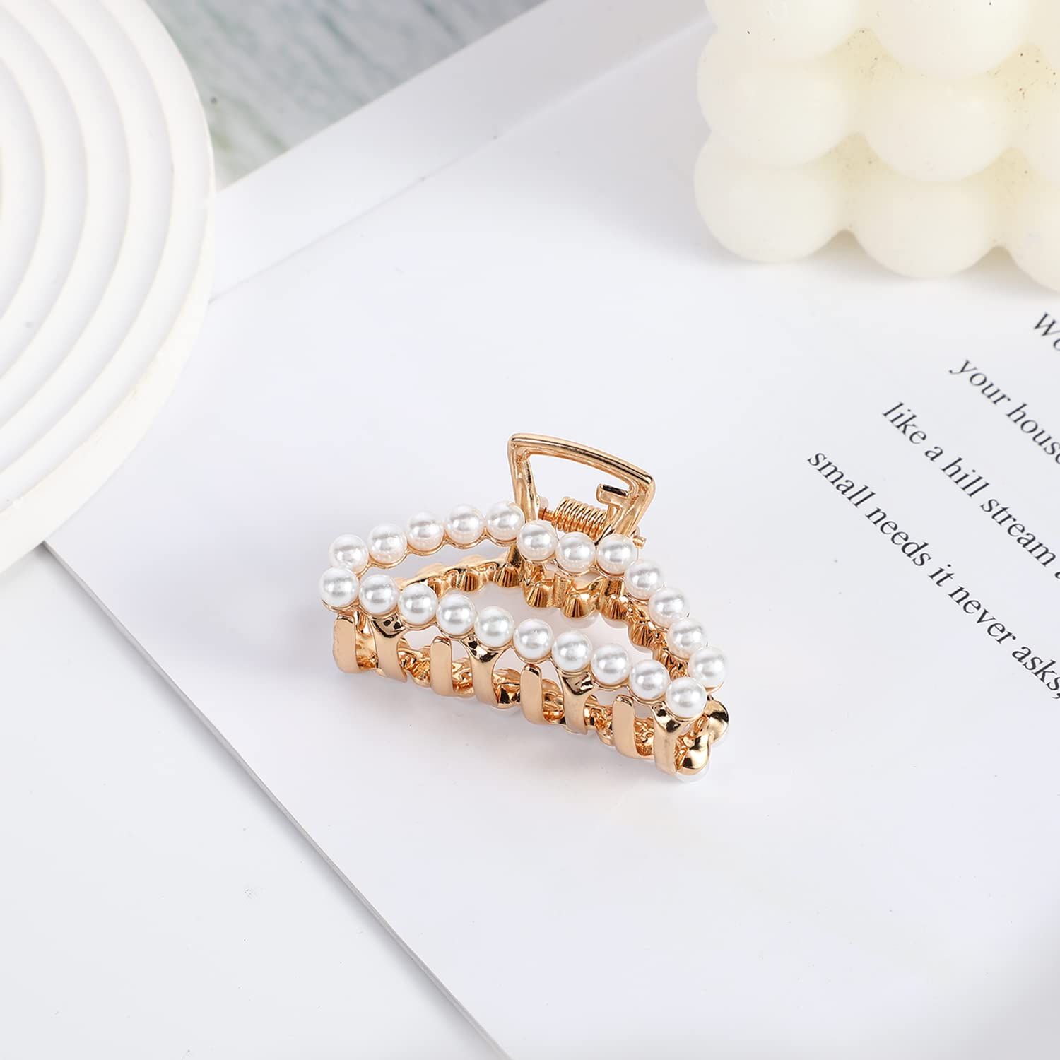 Kolifu Metal Hair Clips for Women Hair Claw Clips Medium for Thick Hair 3 Pack (Acetic acid+pearl+glossy) (KLF220518-3PCS MIX)