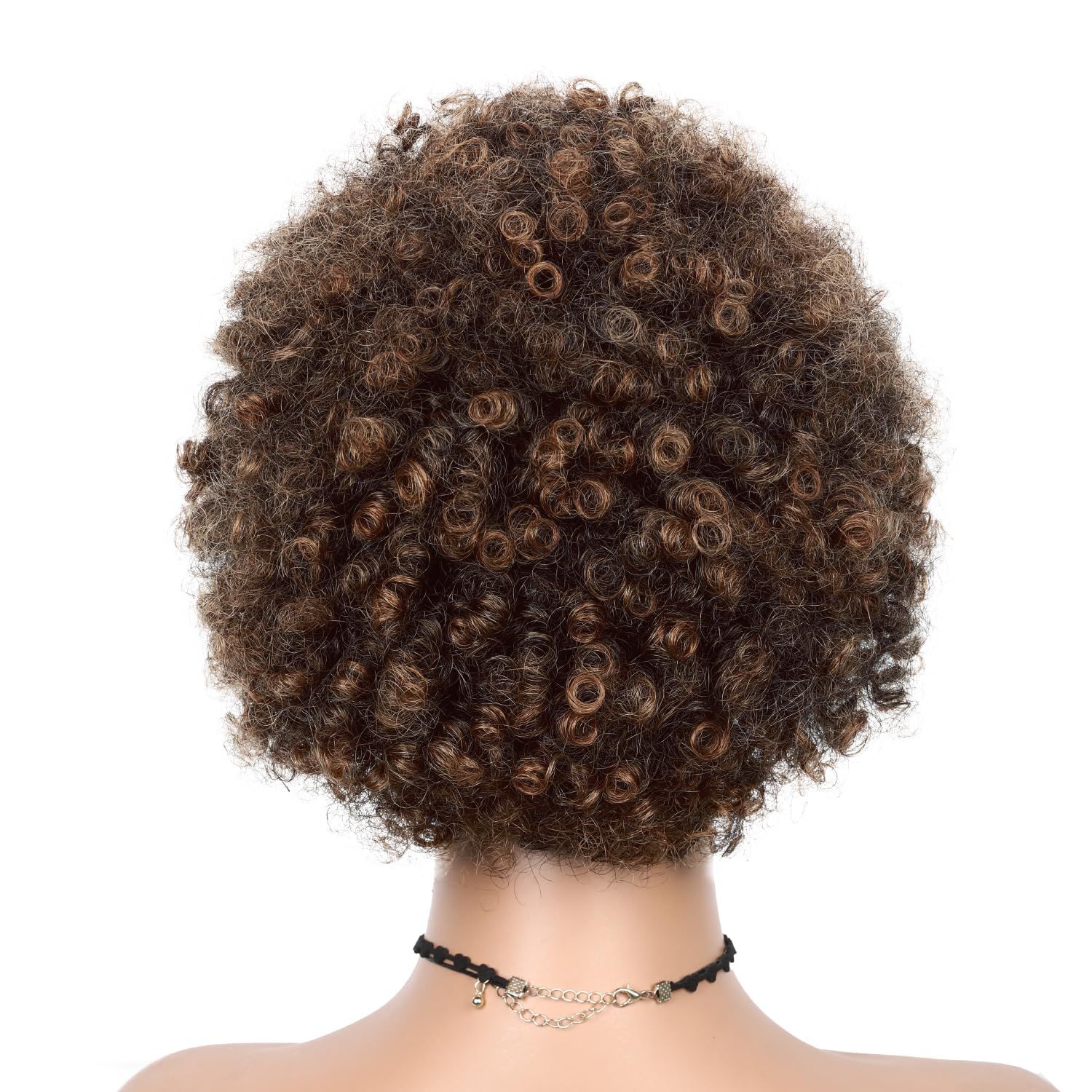 WIGER Afro Kinky Curly Wig Human Hair for Women Short Ombre Brown Afro Wigs CurlyBrazilian Human Hair Machine Made None Lace Pixie Cut Wig (Mixed Brown)
