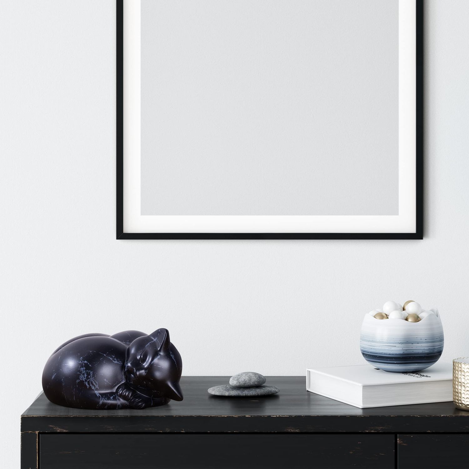 Kriss Art Pet Urns,Sleeping Resin Cremation Cat Urn, Cat Urns for Ashes, Small Animal Urn (Black Marble)