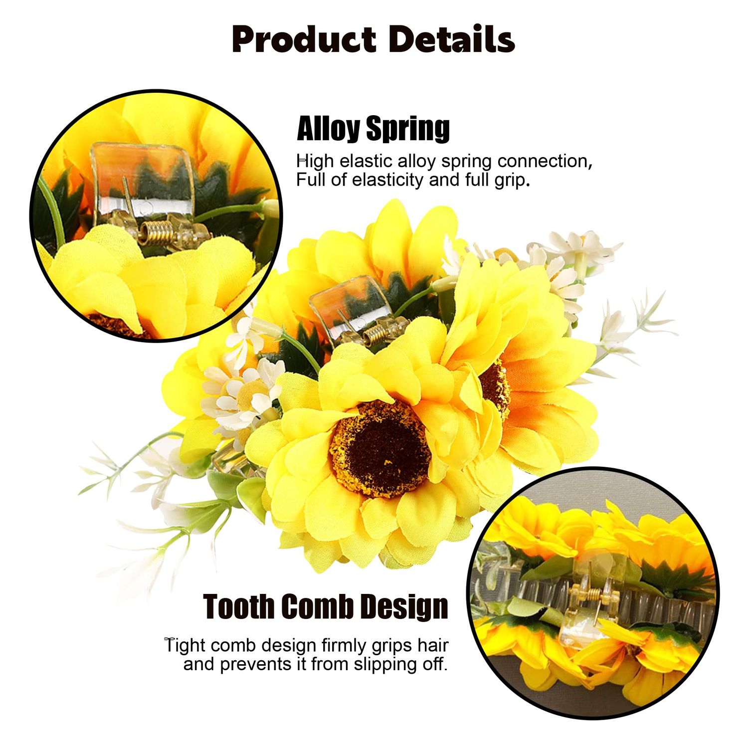 Sunflower Hair Claw Clip, Floral Hair Accessory for Women and Girls, Yellow Flower Hair Clip Cute Sunflower Barrette for Girls, Big Flower Claw Clip Stylish Daisy Hair Accessory for Women and Girls