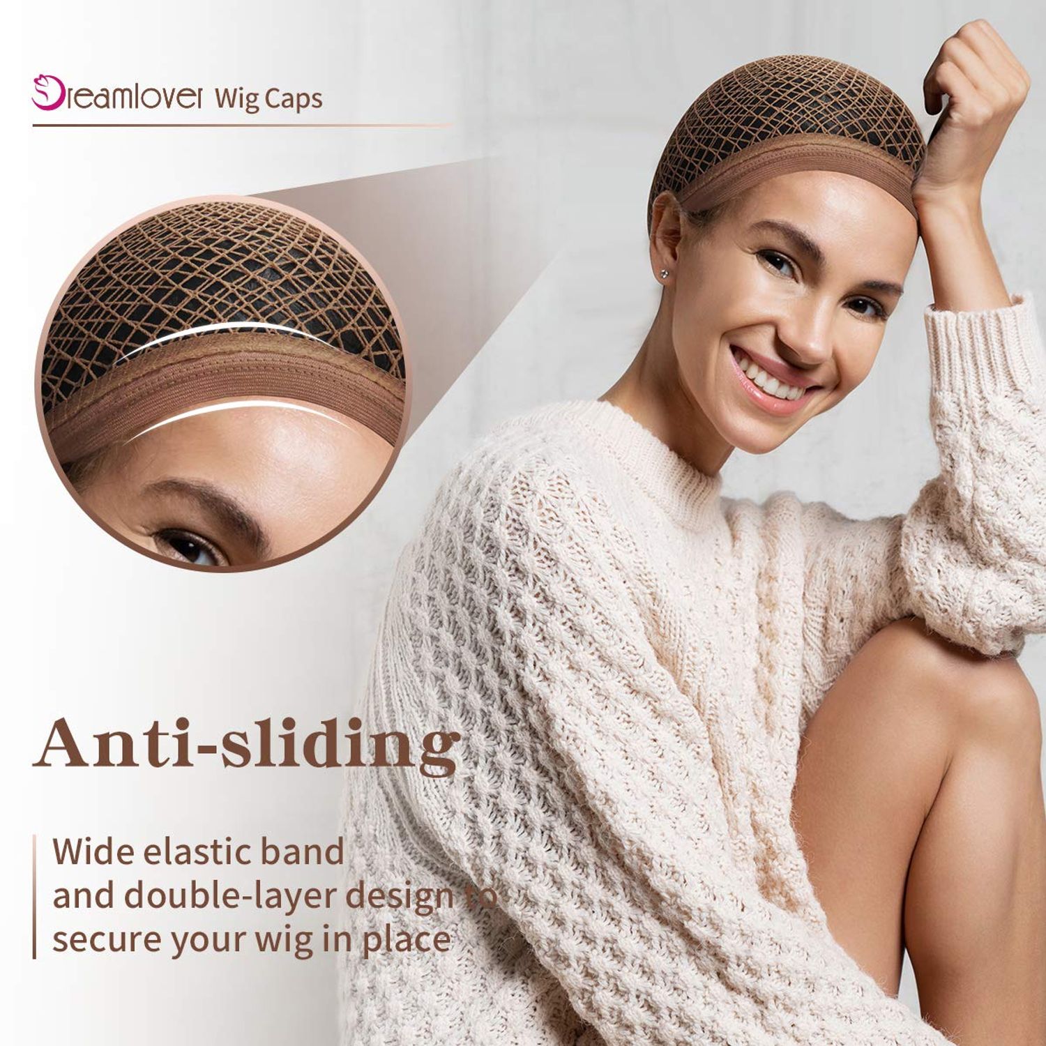 Dreamlover Mesh Wig Cap for Women, Hair Net for Halloween Wig, Wig Cap for Long Hair, Brown, 2 Pieces