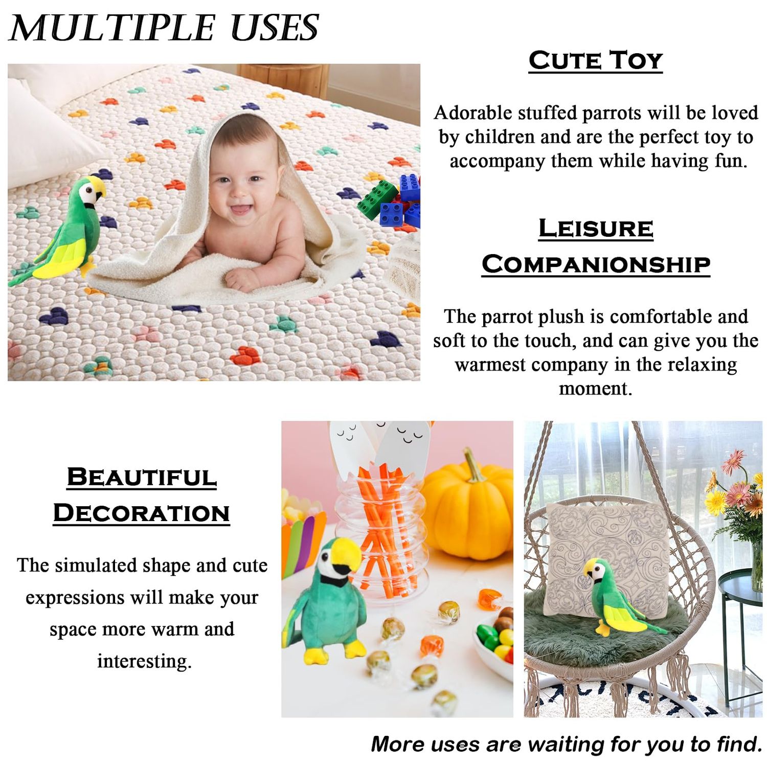 zhidiloveyou 7.9" Parrot Stuffed Animal Plush Cute Small Bird Toy Gifts for Girls Boys, Green