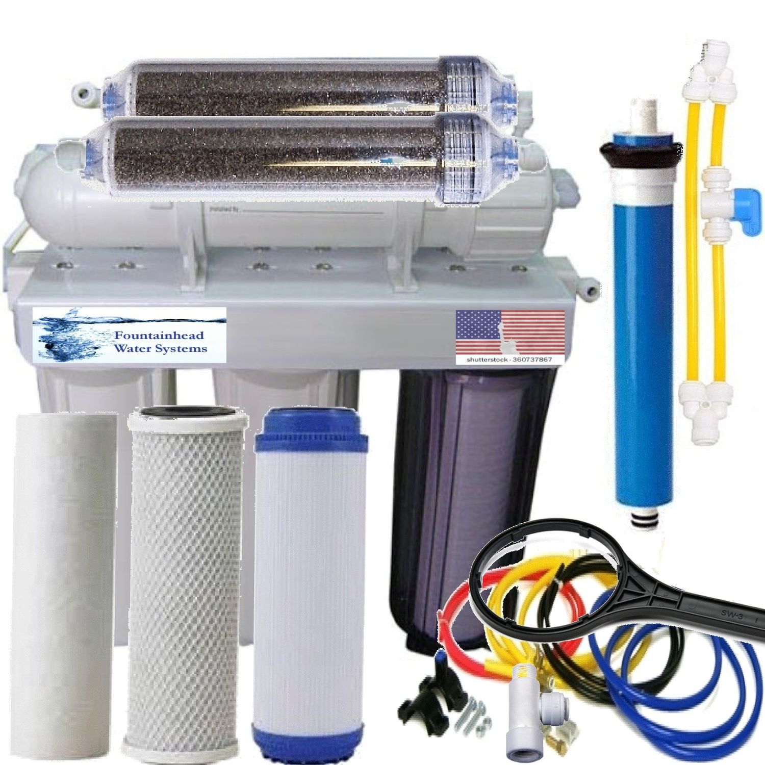 Aquarium Reef Reverse Osmosis & Deionization System w Manual Flush 75 GPD.