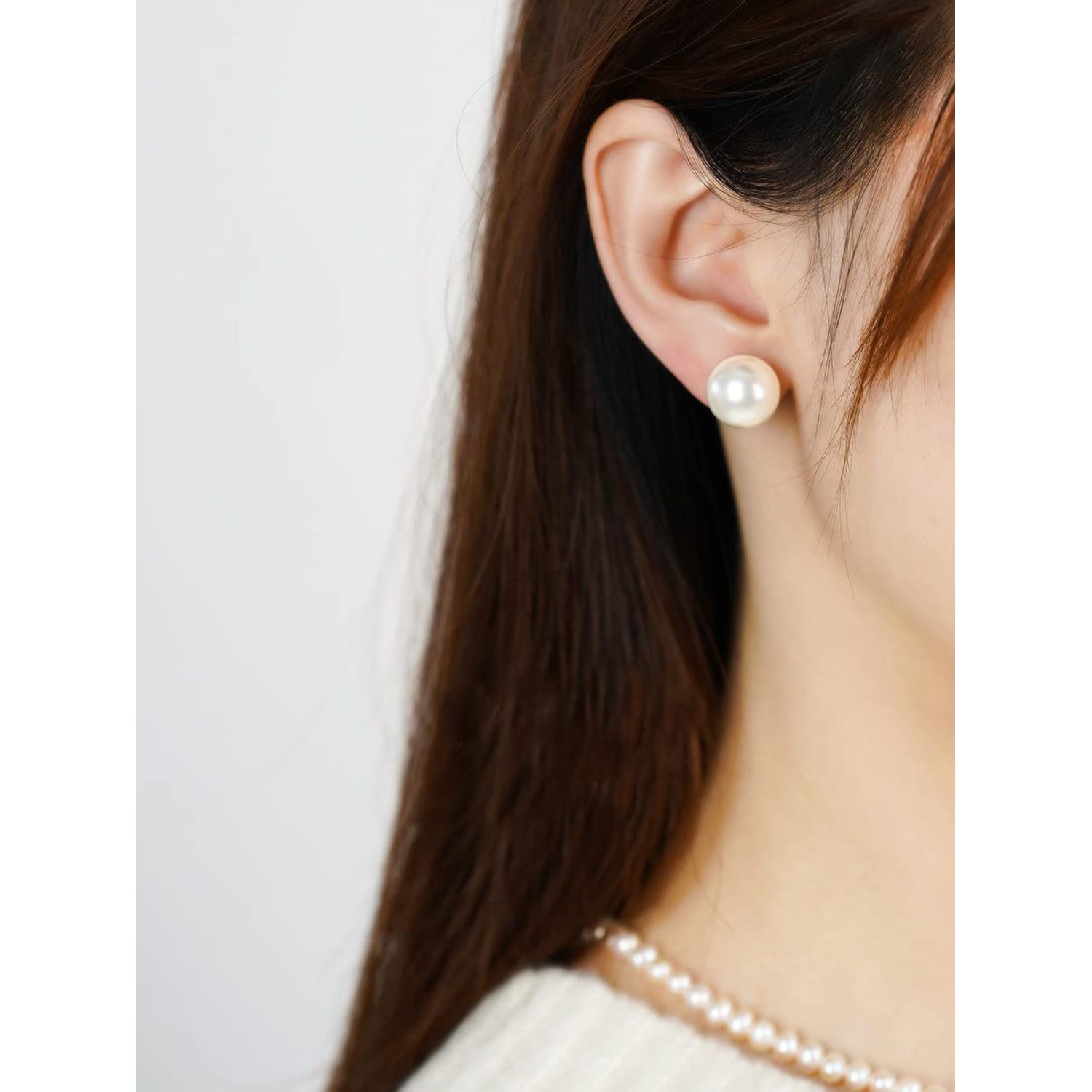 White Pearl Clip on Earrings for Women 12MM Simple Pearl Clip Stud Earrings Faux Earrings
