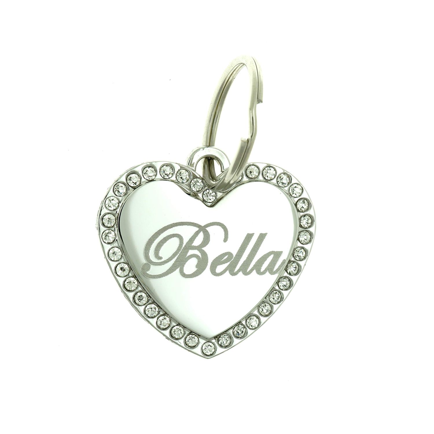 Custom Engraved Personalized Stainless Steel Medium Heart Rhinestones Pet Jewelry Cat Dog ID Tag