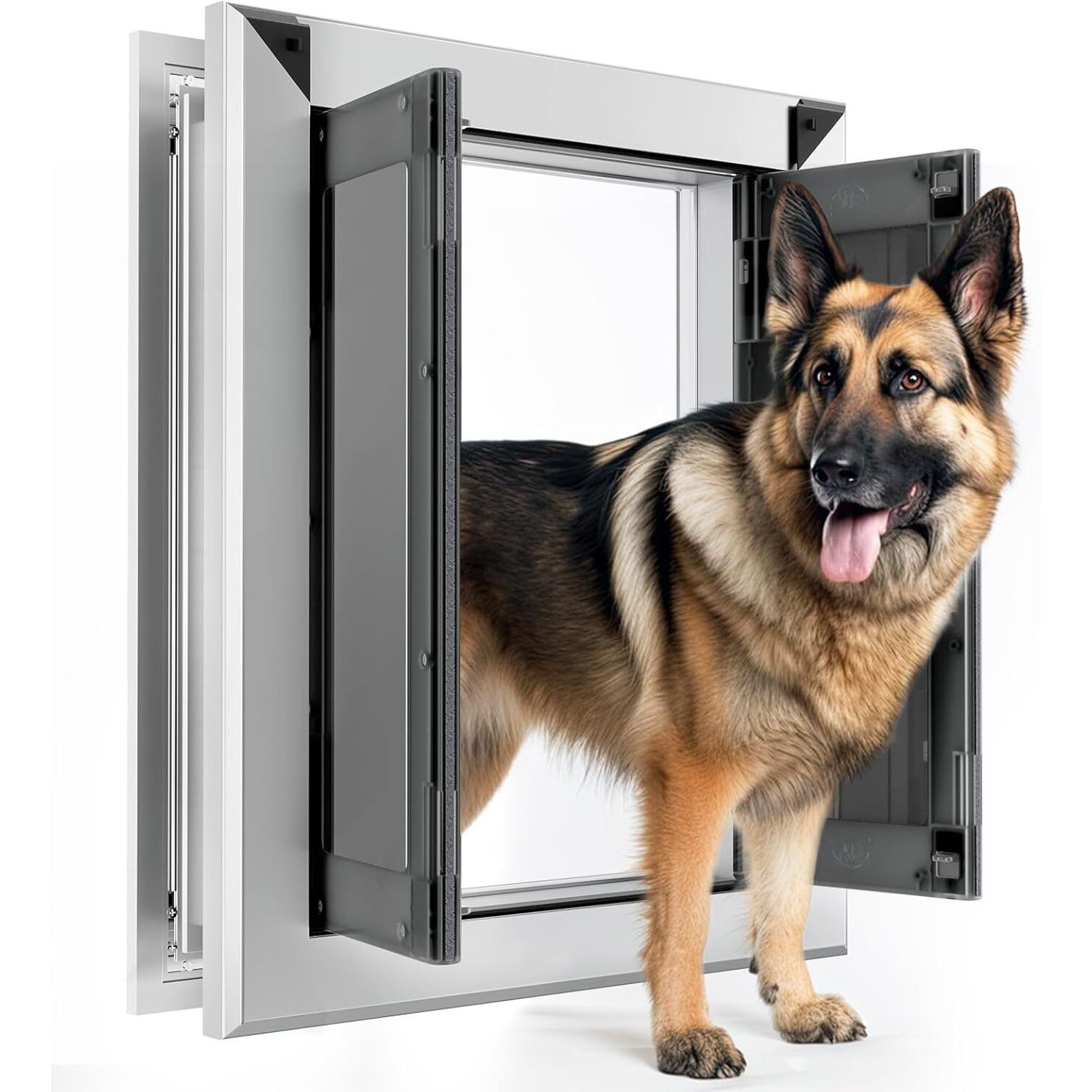 Extra Large Dog Door Aluminum Pet Door Double Panels Automatic Close 16''x21''