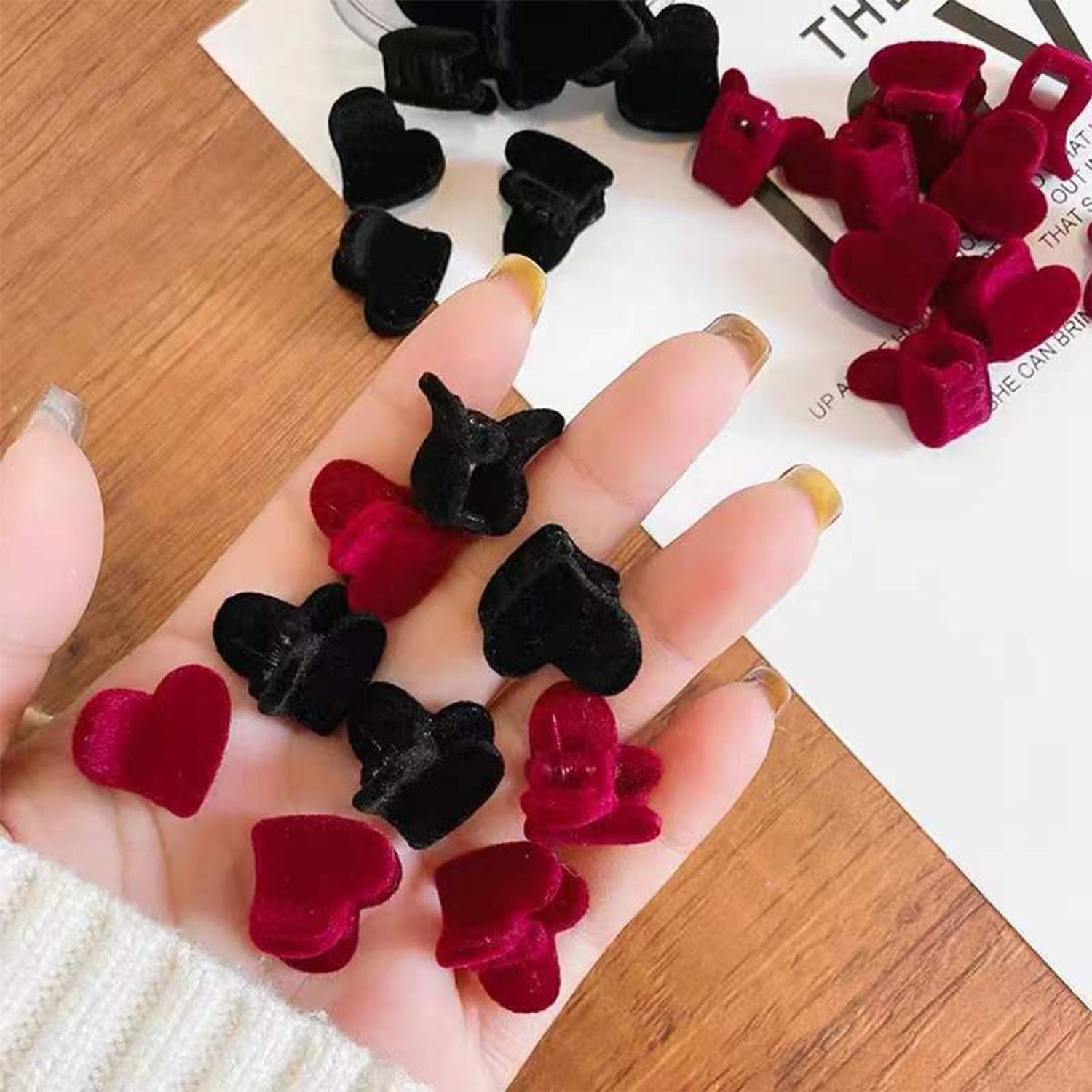 Mini Heart Hair Clips for Women Velour Heart Hair Claw Clips Black Red BWDCQMX Mini Cute Hair Accessories Clips for Hair Valentine's Day Hair Accessories for Women Girls（20 pcs）