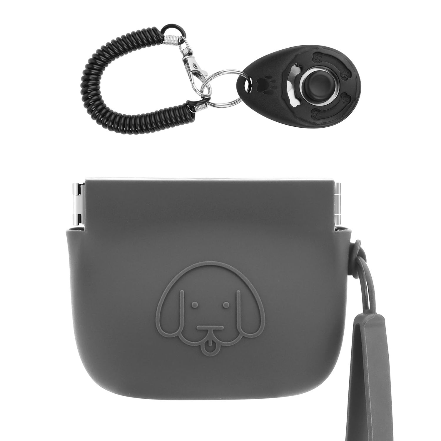 WALLFID Silicone Dog Treat Pouch Small Bag,Auto Closure,with Pet Training Clicker,Walking Bag for Dog and Cat,Pocket Size,Easy to Clean,Odorless (dark gray)