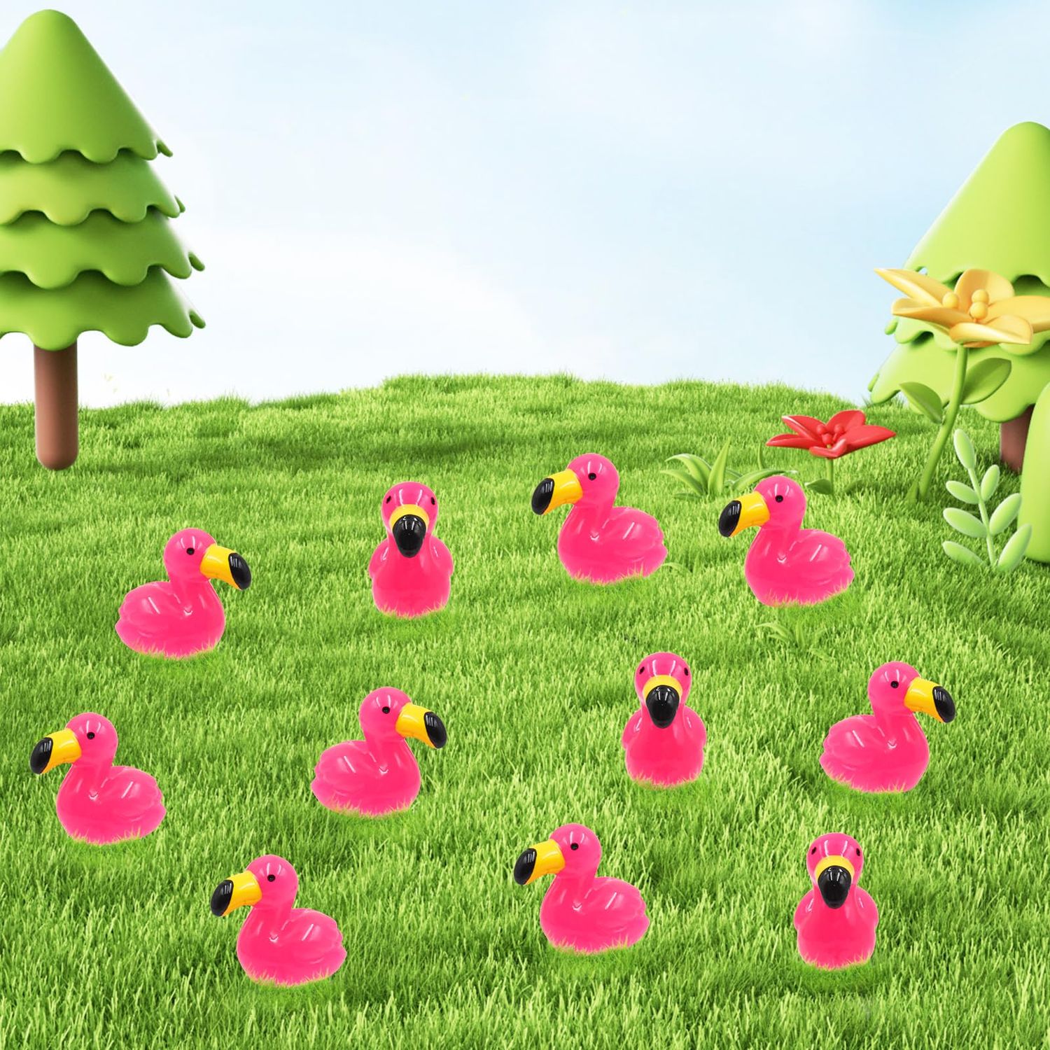 HOMICO 50PCS Mini Flamingos Ducks Mini Resin Animals Flamingo Decor Tiny Ducks for Crafts Dollhouse Fairy Garden Landscape Aquarium