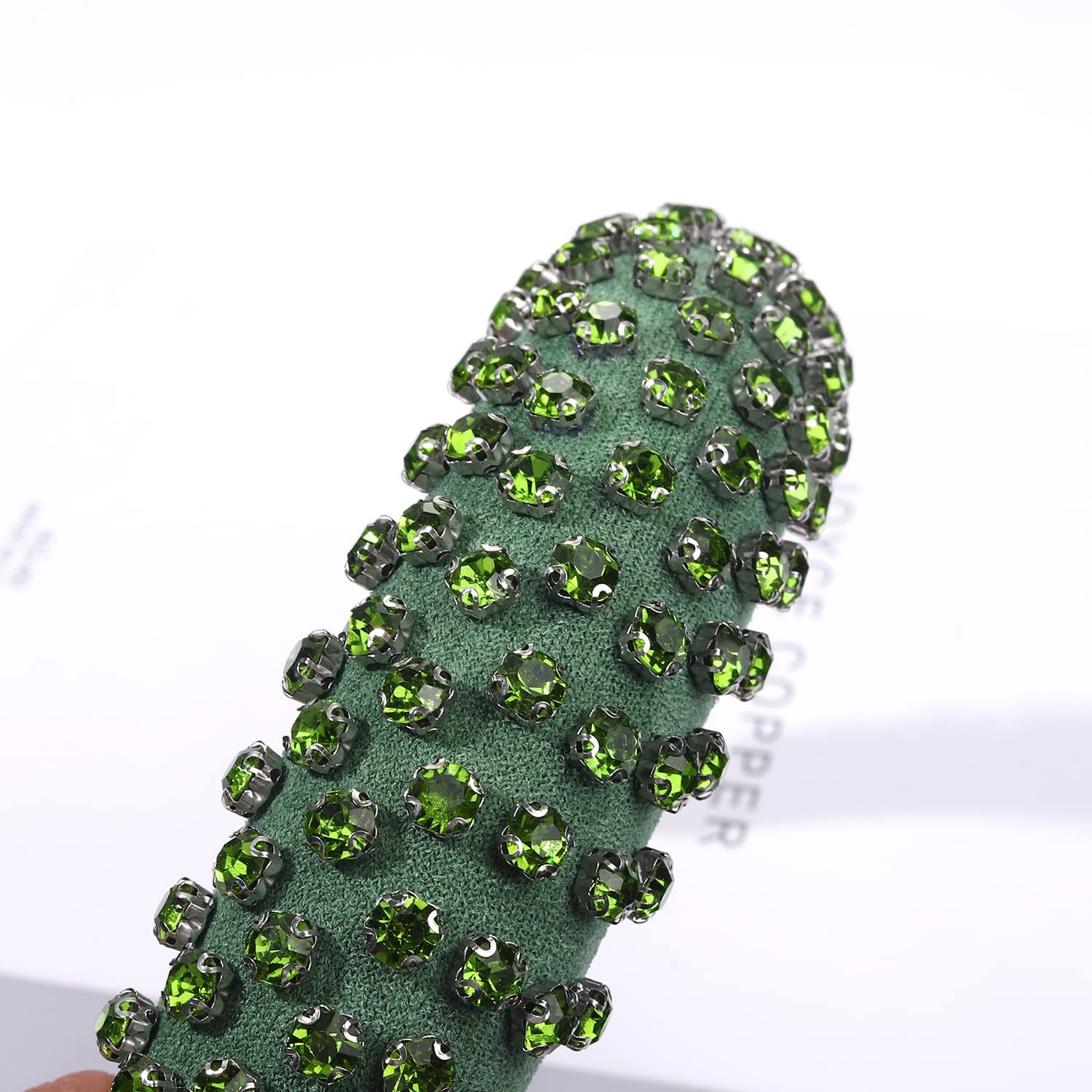 boderier St Patricks Day Headband Green Crystal Rhinestone Padded Headband Wide Bejewelled Hairband Fashion Headbands Hair Accessories (Green)