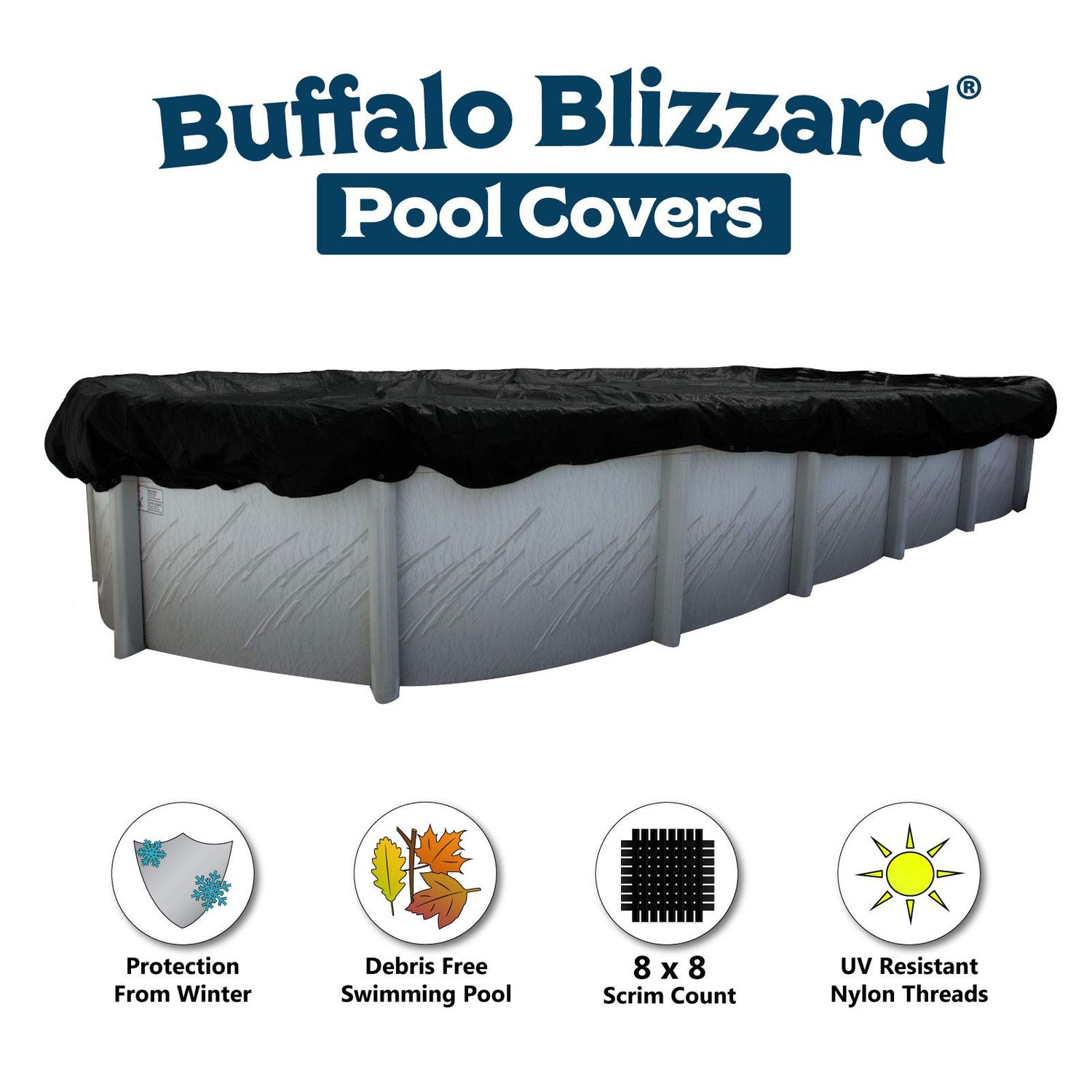 Buffalo Blizzard Deluxe Winter Cover for 18-Foot-by-36-Foot Oval Above-Ground Swimming Pools | Blue/Black Reversible | All Covers Include 3-Feet of Overlap Material to Measure 21-Feet-by-39-Feet