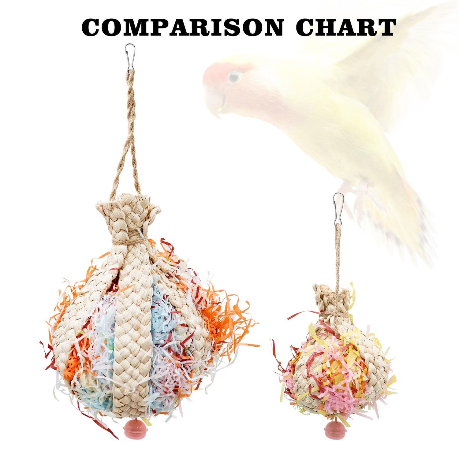 Oooct Colorful Bird Chewing Toy, Parrot Shredder Toy, Parrot Beak Grinding Toy with Bells, Bird Cage Accessories, Cage Toys for Cockatiels Parakeet Parrot Budgies Rat Hamster Chinchilla African Grey