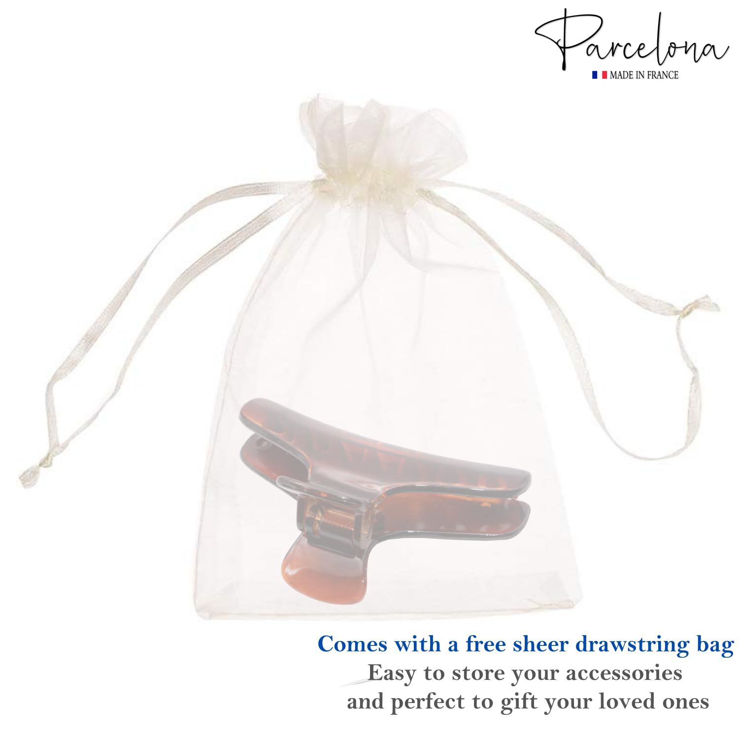 Parcelona French Flat Salon Style Medium 3 1/4 Inch Covered Spring Tortoise Jaw Hair Claw Clip Clutcher Clamp Clasp