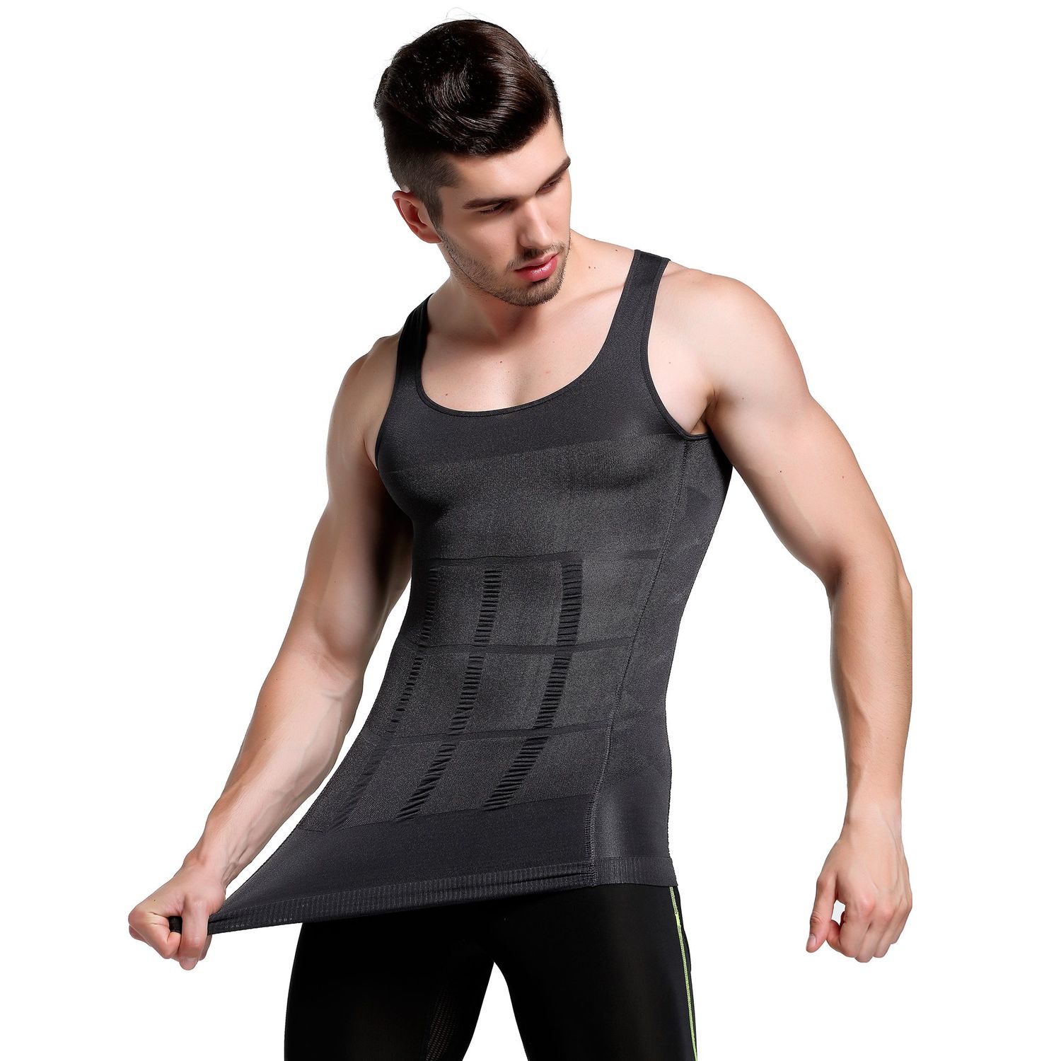 GKVK Mens Slimming Body Shaper Vest Shirt Abs Abdomen Slim,S(chest size76cm-81cm/30inches-32inches),Gray