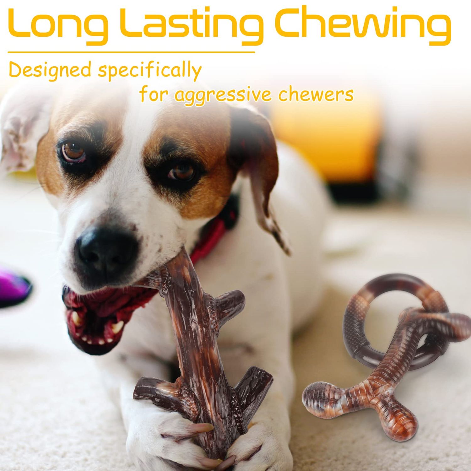 Zimtty Dog Toys, 3 Pack Indestructible Dog Chew Toys for Aggressive Chewers, Durable Tough Nylon Real Bacon Flavor Teething Chew Toys for Large Medium Small Dog Breeds (Brown1)