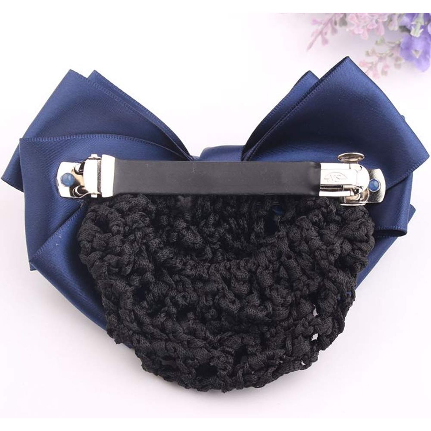 1PCS Women Girls Professional Lacrosse Flower Lace Ribbon Bowknot Rhinestone Snood Net Elastic Hair Clip Barrette Bun Maker Bow Cover Hairnet Decor Hair Accessories for Nurse Bank Worker Air Hostess