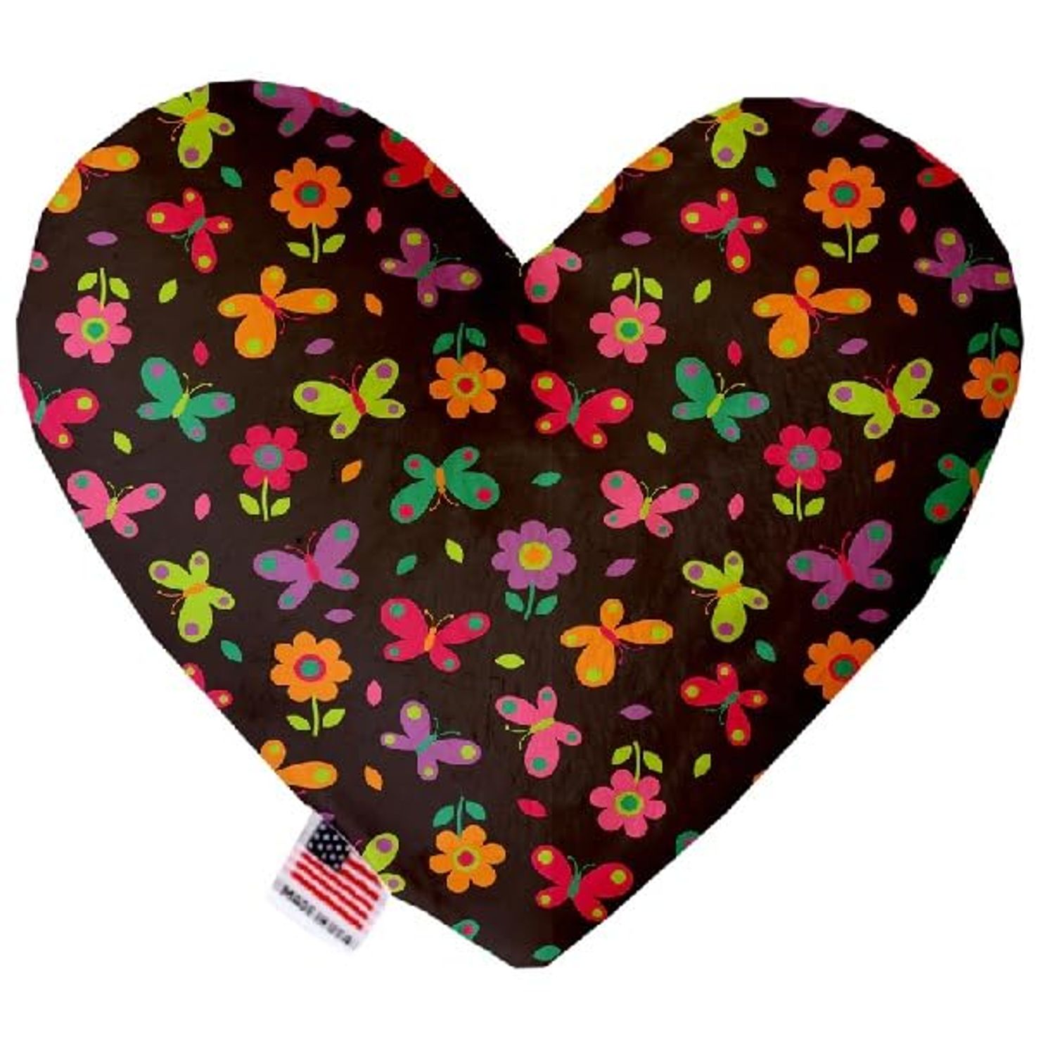 Plush Heart Pet and Dog Toy Easter Group Edition with Butterflies in Brown Soft and Durable - 6" Perfect for Snuggles and Playtime