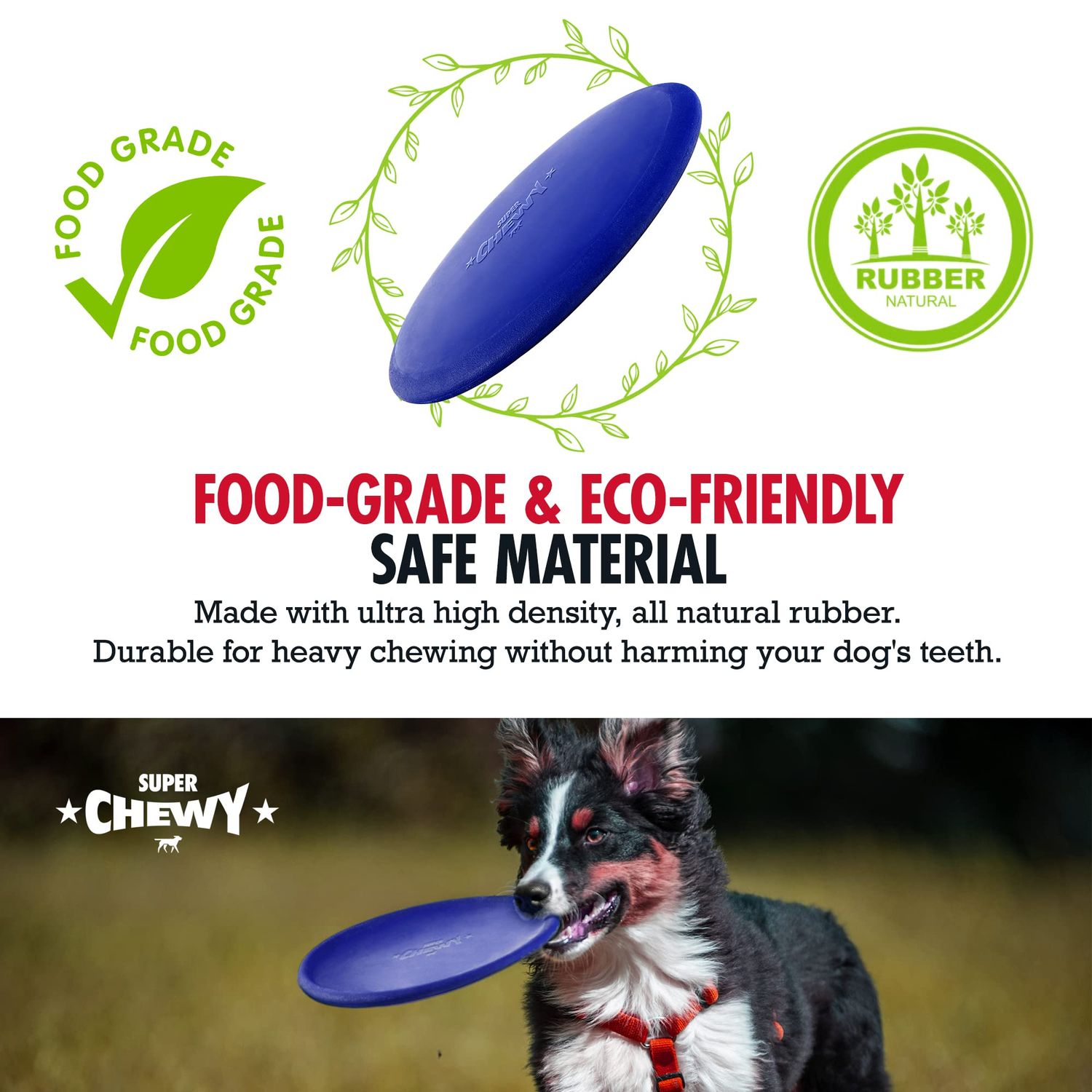 SuperChewy Tough Flying Disc Toy Strong Natural Rubber | Great Dog Fetch Toy | Rubber Disc Toy for Dogs | Ultra Durable Chew Toy for Aggressive Chewers