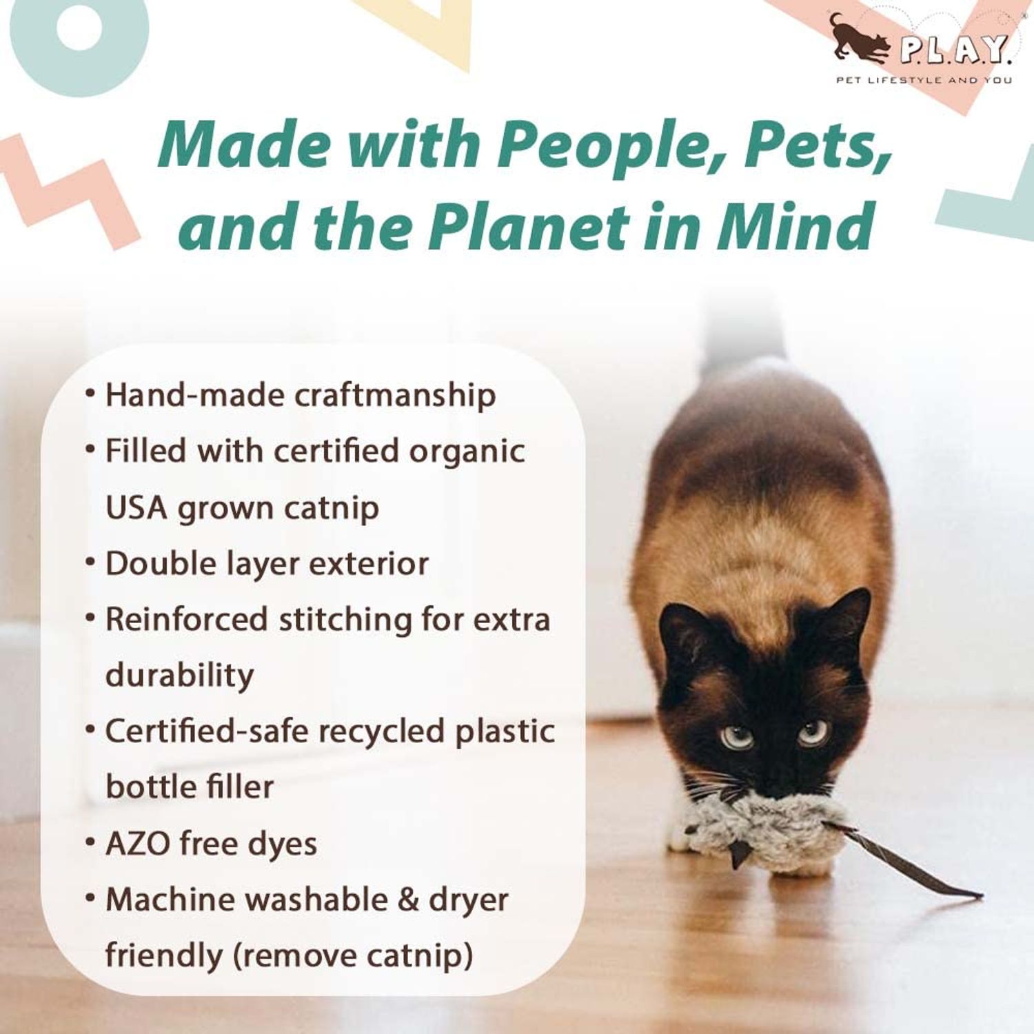P.L.A.Y. Cute Plush Cat Toys - Feline Frenzy Animal Critter Themed Catnip Filled Toy, Great for Adult Cats and Kittens - Machine Washable, Recycled Materials, Crinkles (Catch a Meowse, Set of 2)