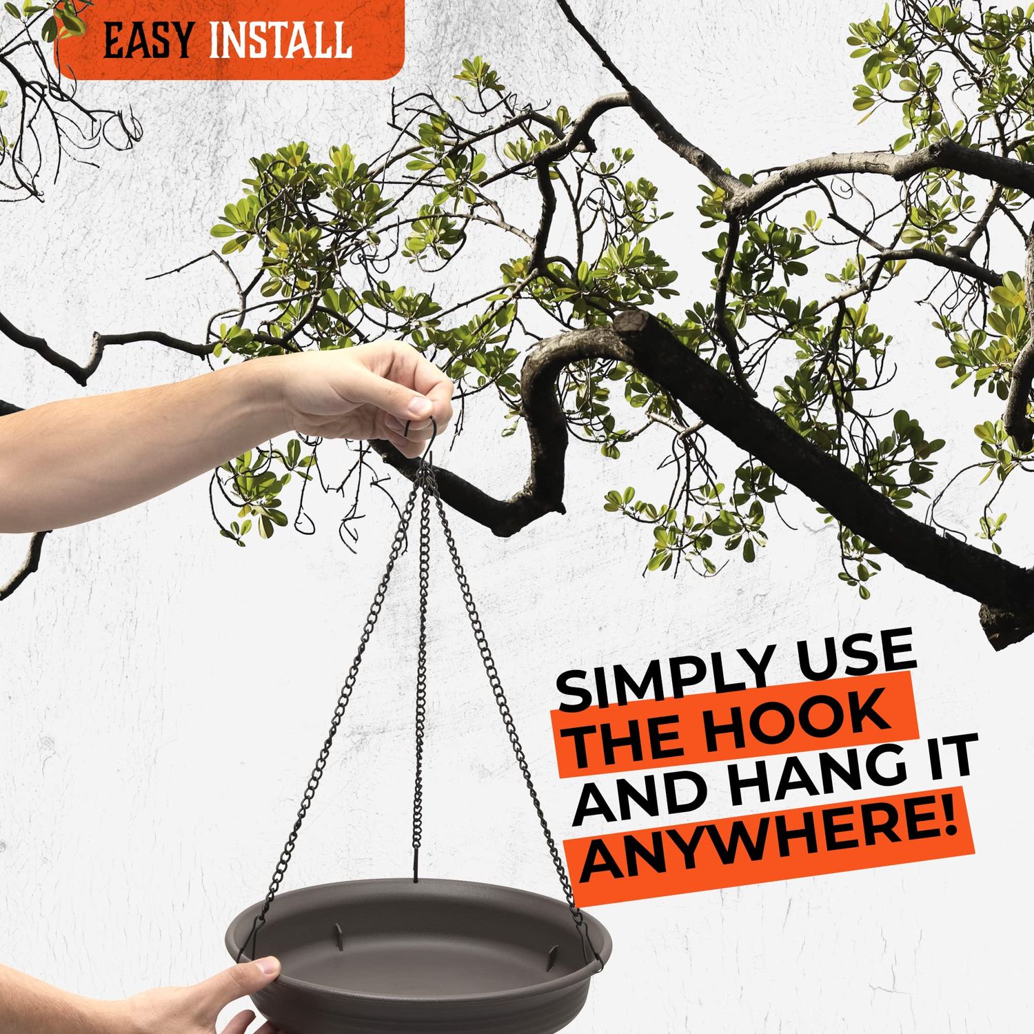 Magerdy Fields 12 Inch Hanging Bird Bath - 3 Chains with an S Hook - Complete with Microfiber Cleaning Cloth and Brush - Bird Bath for Outside - birdbaths for Outdoors- Crow Feeder