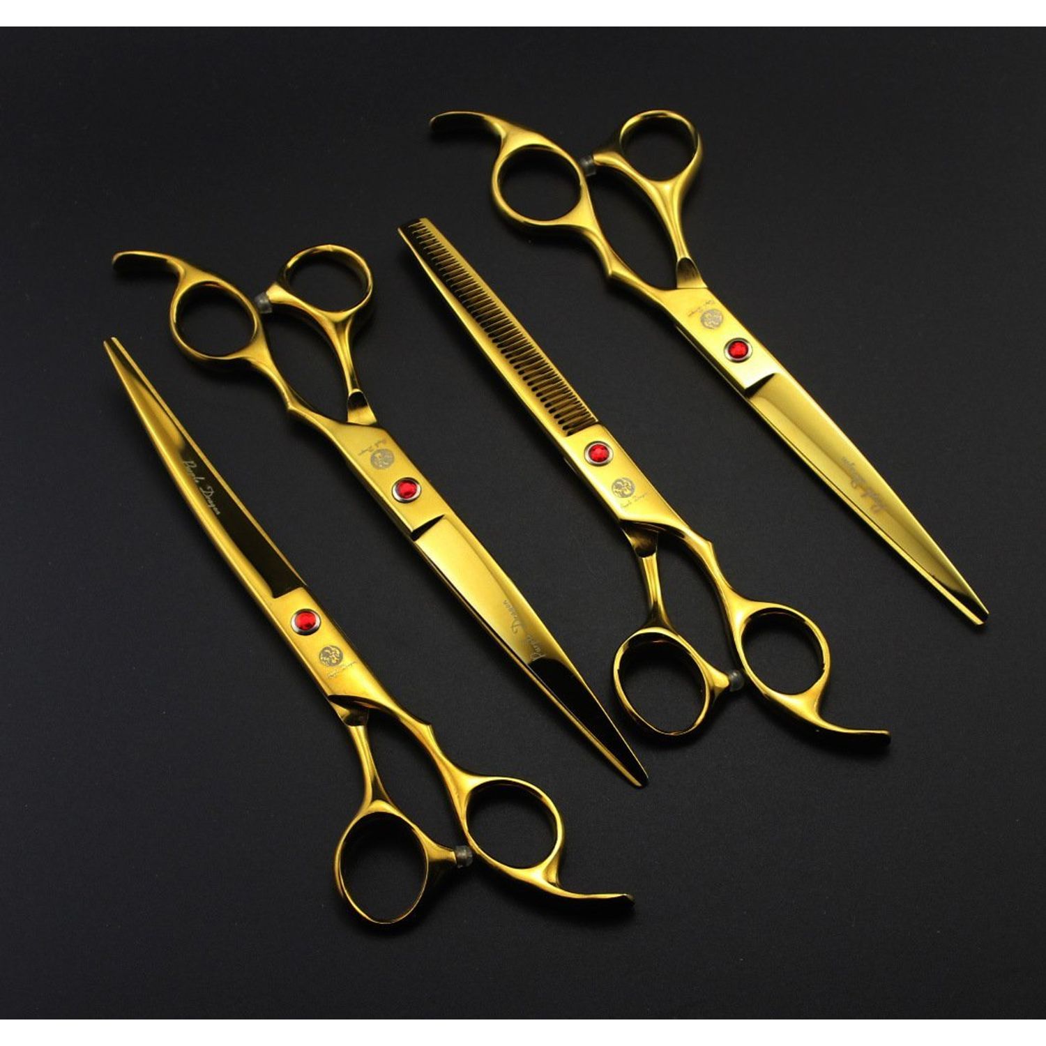 Purple Dragon Professional 7.0 inch 4PCS Pet Grooming Scissors Kit Japan Premium Steel Straight & Curved & Thinning Blade Dog Hair Cutting Shears Set with Case