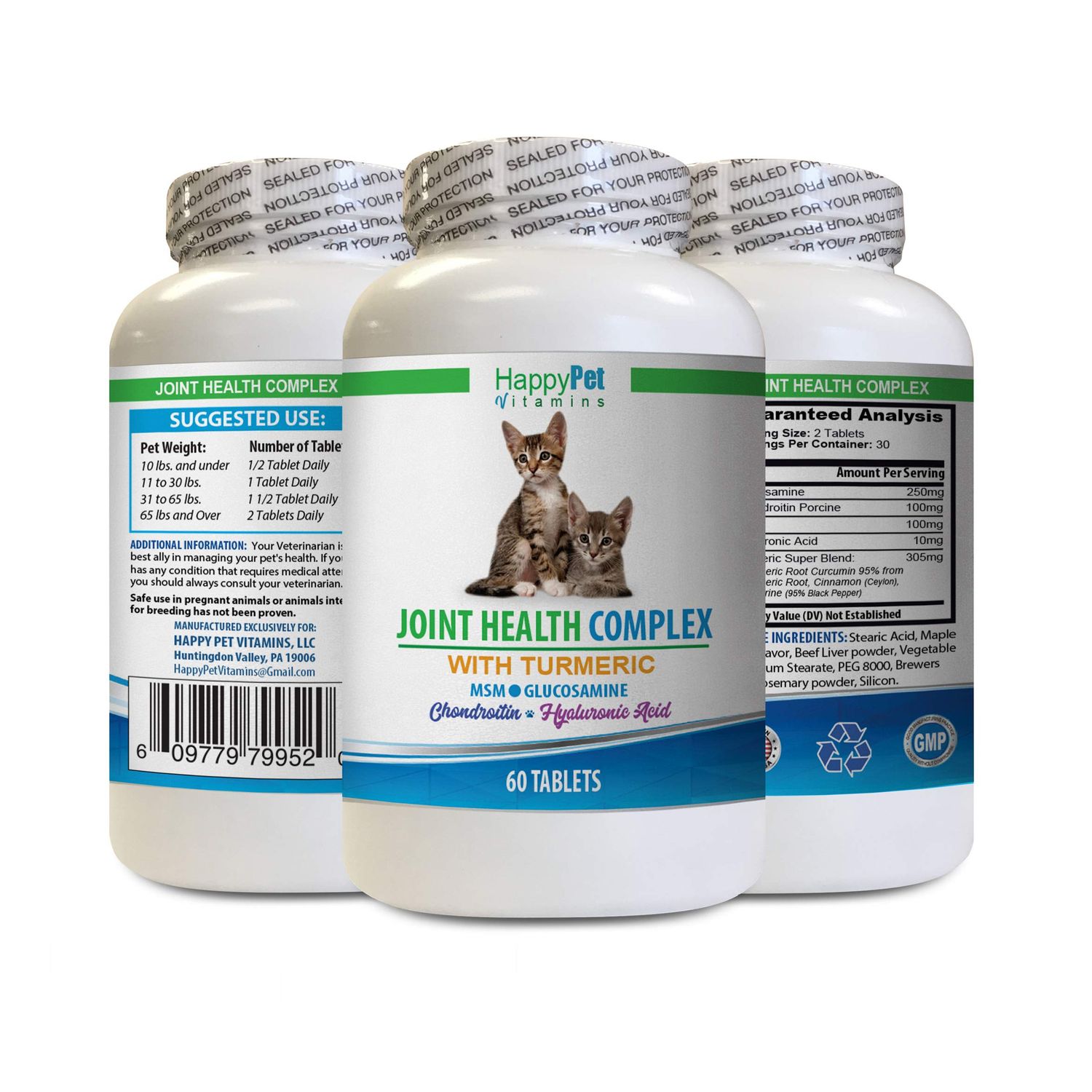 HAPPY PET VITAMINS LLC cat Joint Care - Joint Health Complex with Turmeric - MSM GLUCOSAMINE - Hip and Joint Care - glucosamine for Cats - 1 Bottle (60 Treats)