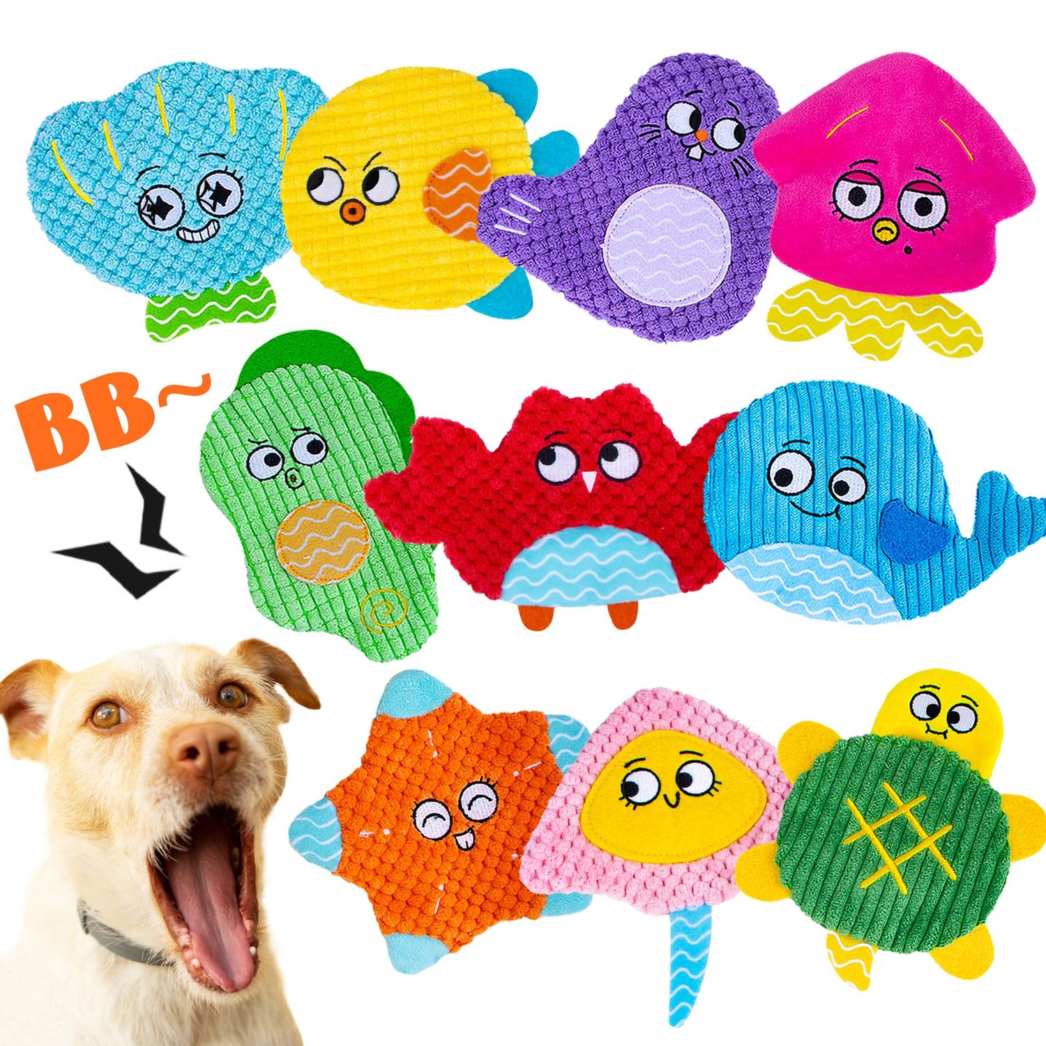 HOESDA No Stuffing Dog Toys 10 Pack,Squeaky Dog Toy Crinkle Dog Toys for Small Medium Dog,Durable Plush Dog Toys,Cute Animal Stuffless Pet Toys,Interactive Puppy Teething Chew Toys for Entertaining