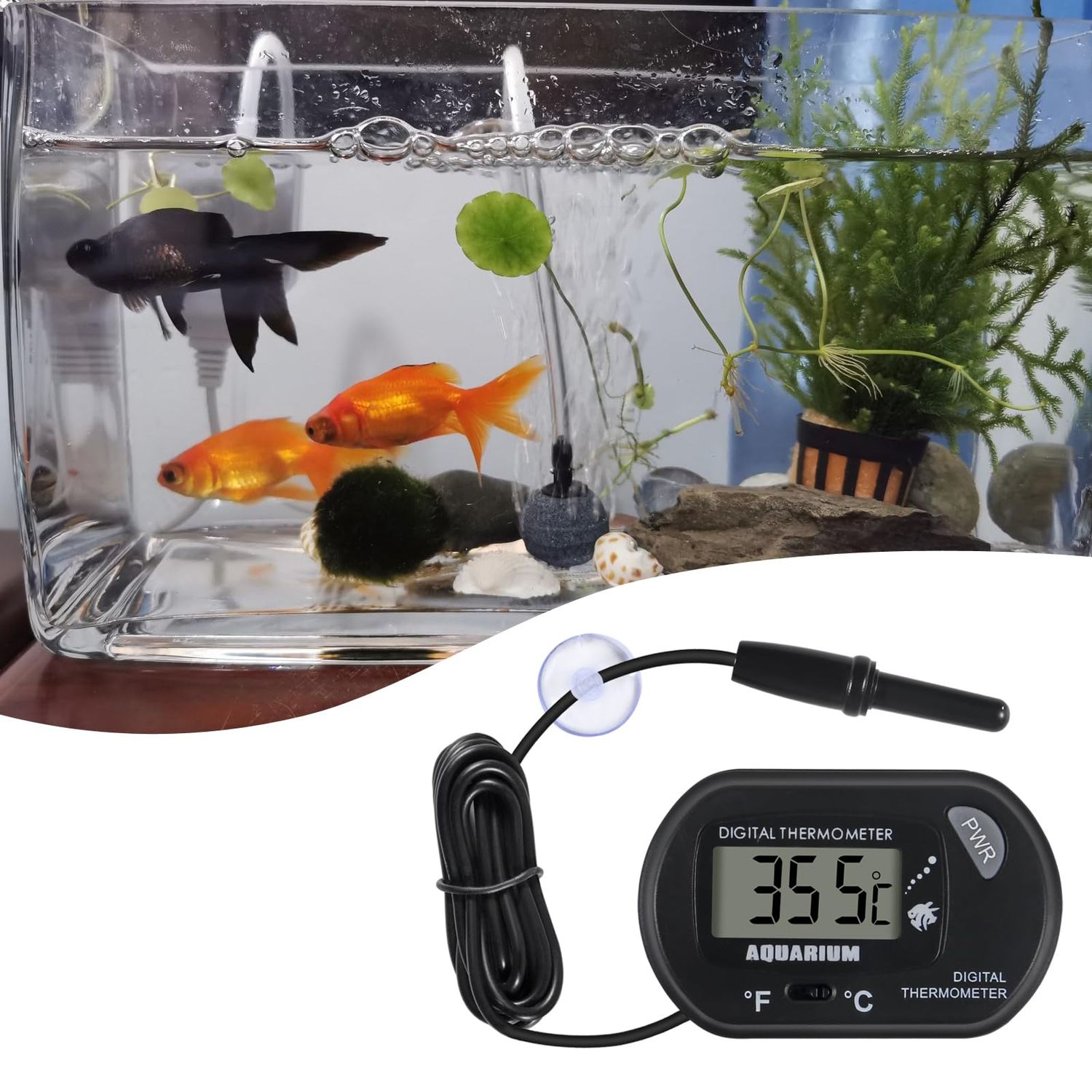 2Pack Digital Aquarium Thermometer Fish Tank Thermometer, Water Thermometer with Large LCD Display, Reptile Thermometer for Vehicle Reptile Terrarium Fish Tank Refrigerator.