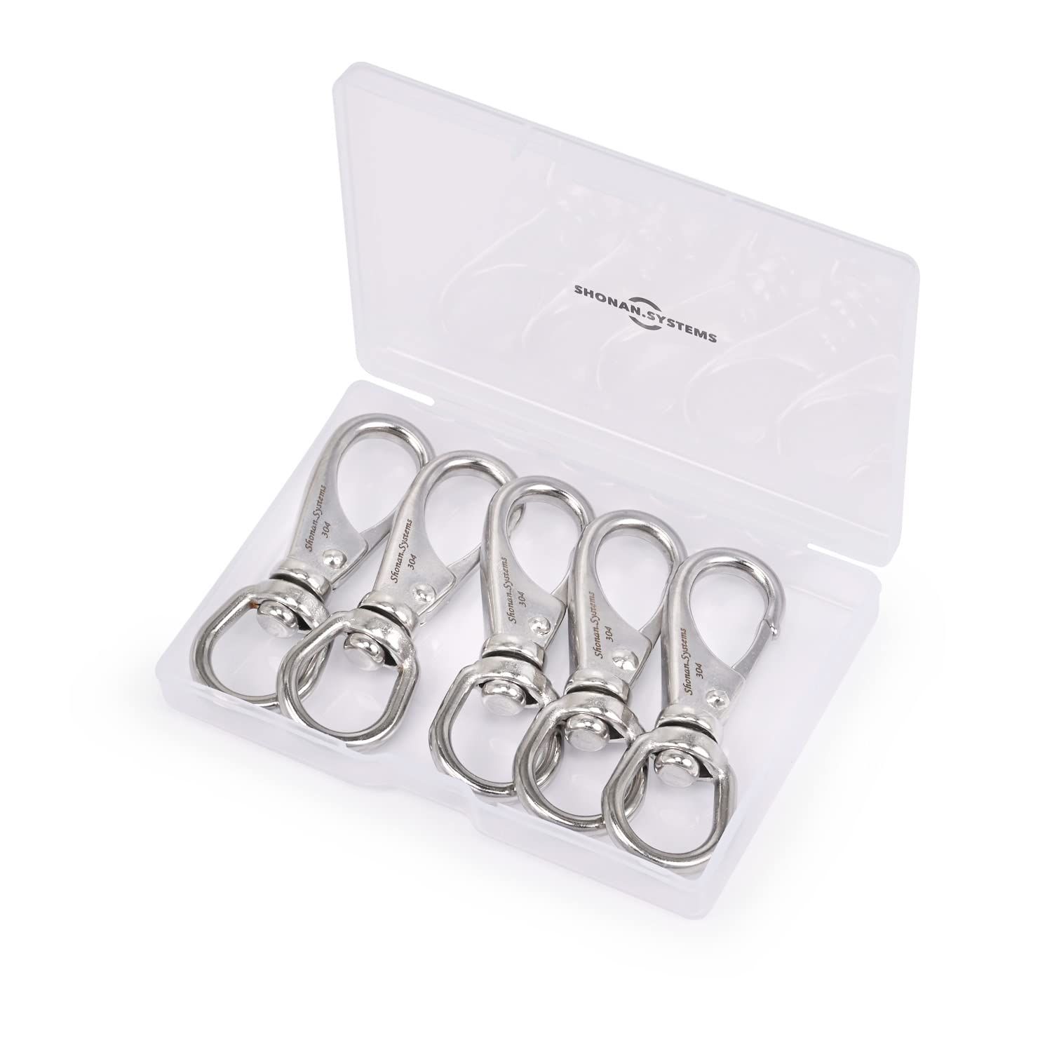SHONAN 2.7 Inch Swivel Snap Hooks, 5 Pack Small Stainless Steel Spring Clips, Flag Pole Clips, Scuba Diving Clips Spring Hooks for Dog leashes, Keychains, Bird Feeders, Pet Chains and More