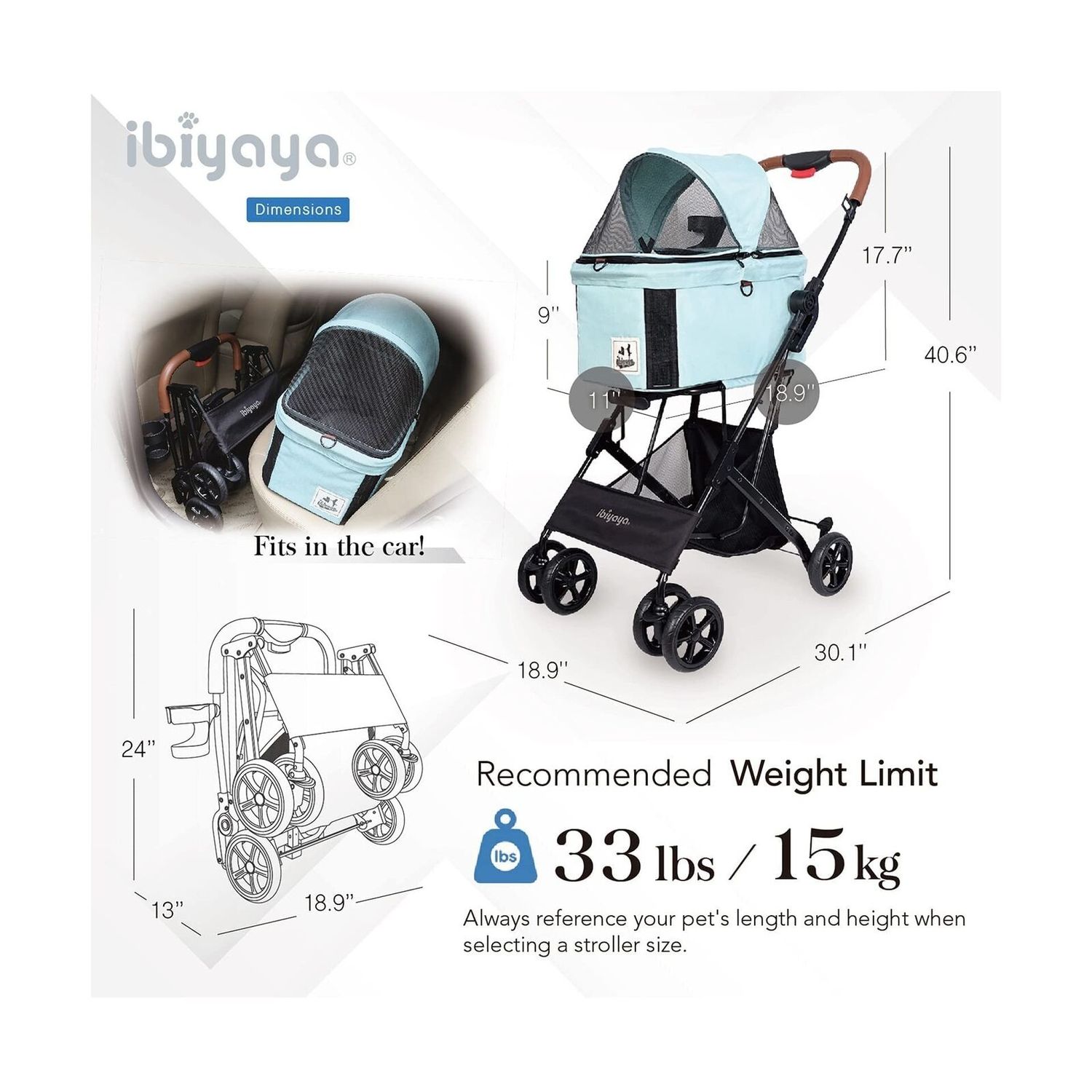 ibiyaya - Travois Dog Stroller for Small Dogs and Cats - 3-in-1 Pet Stroller,...