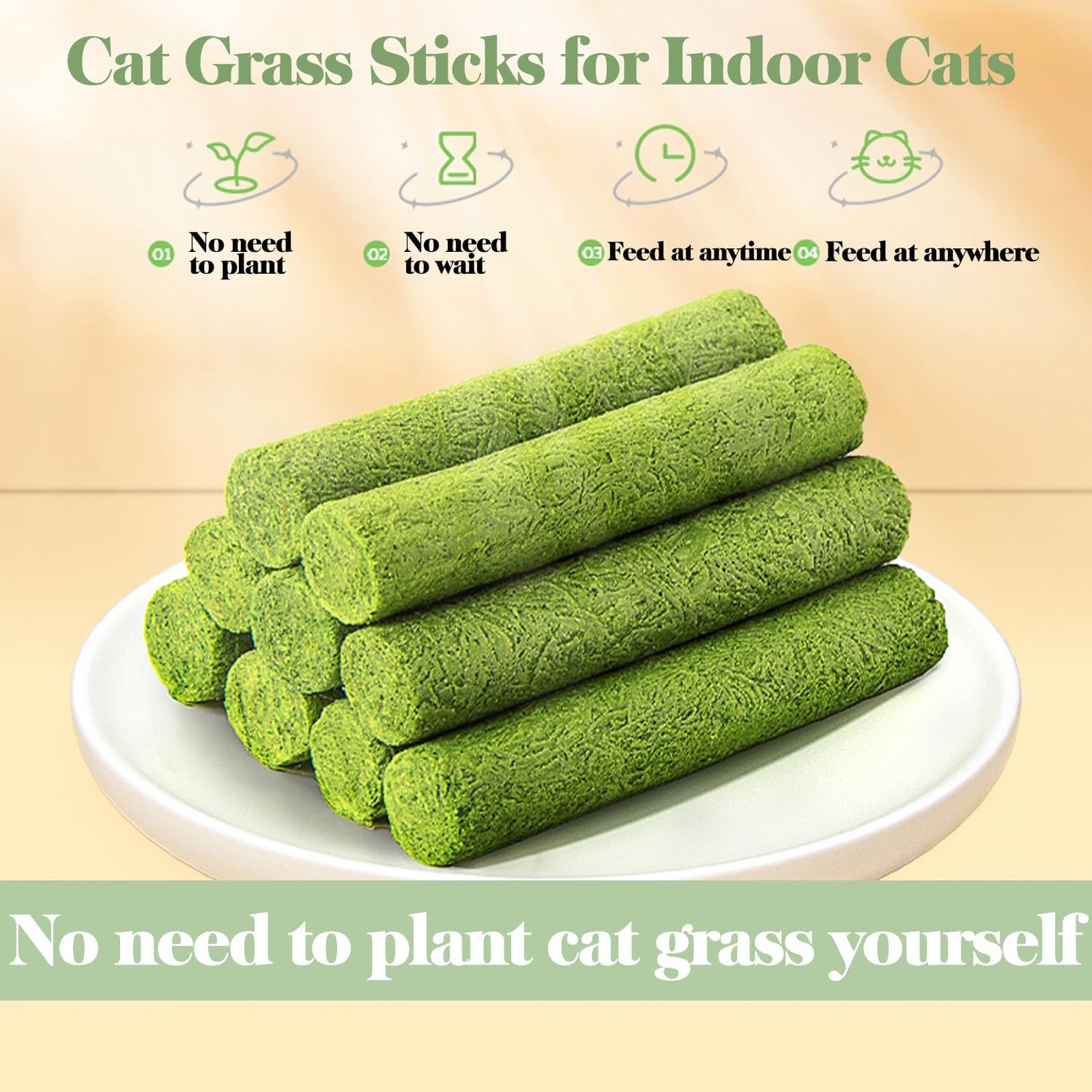 Petllgood 30g Cat Grass Sticks, Freeze Dried Cats Grass Teething Stick, Edible Cat Chew Toy for Teeth Cleaning Dental Health and Hairball Removal
