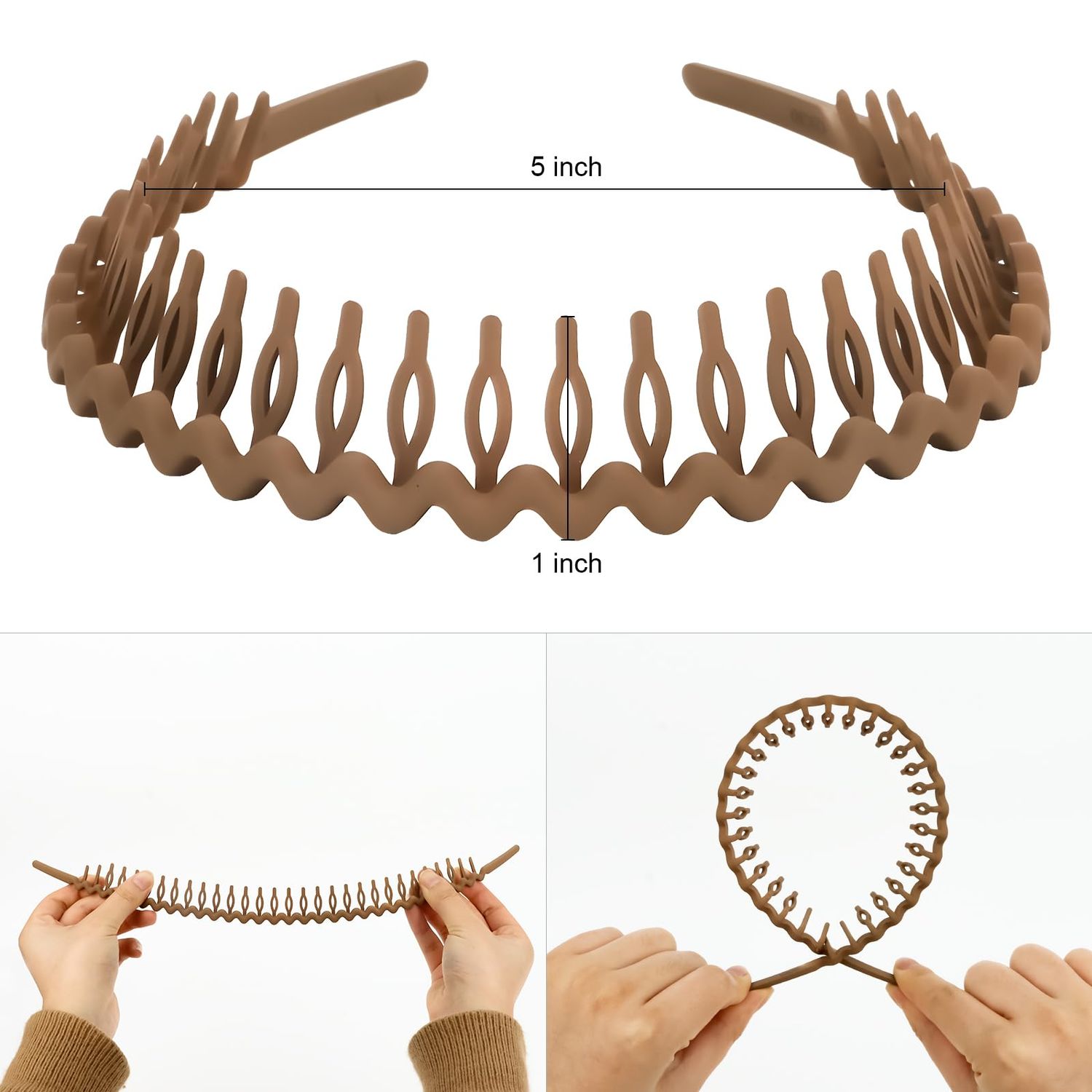 WHAVEL 6 PCS Non Slip Plastic Headbands for Women, Black Headband with Teeth Comb Head Band Wavy Zig Zag Headbands Effortless Hair Bands for Women Men(F)