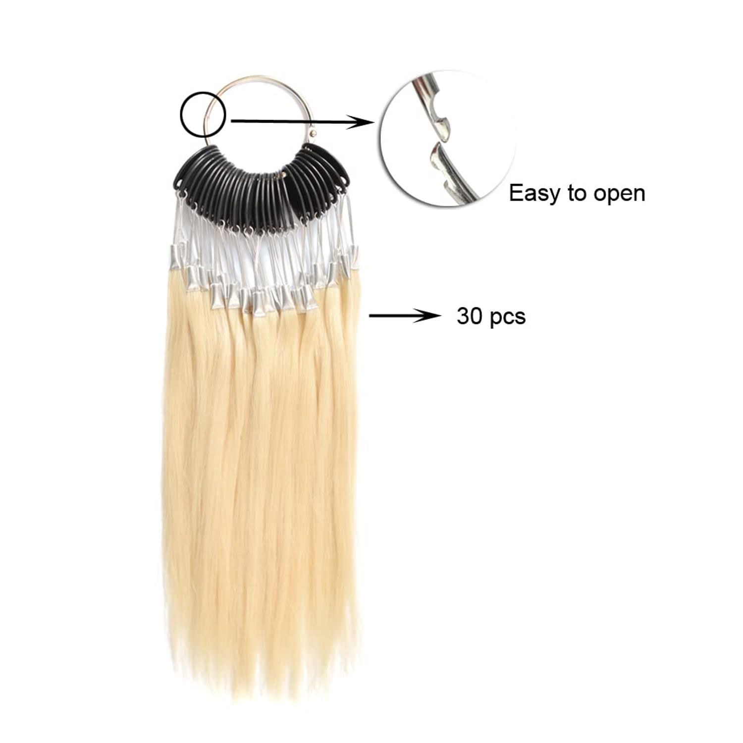 30 strands/set 100% Human Hair Color Swatches Testing Color Sample Rings for Human Hair Extensions and Salon Hairdressing Hair Dyeing Sample (Blonde)