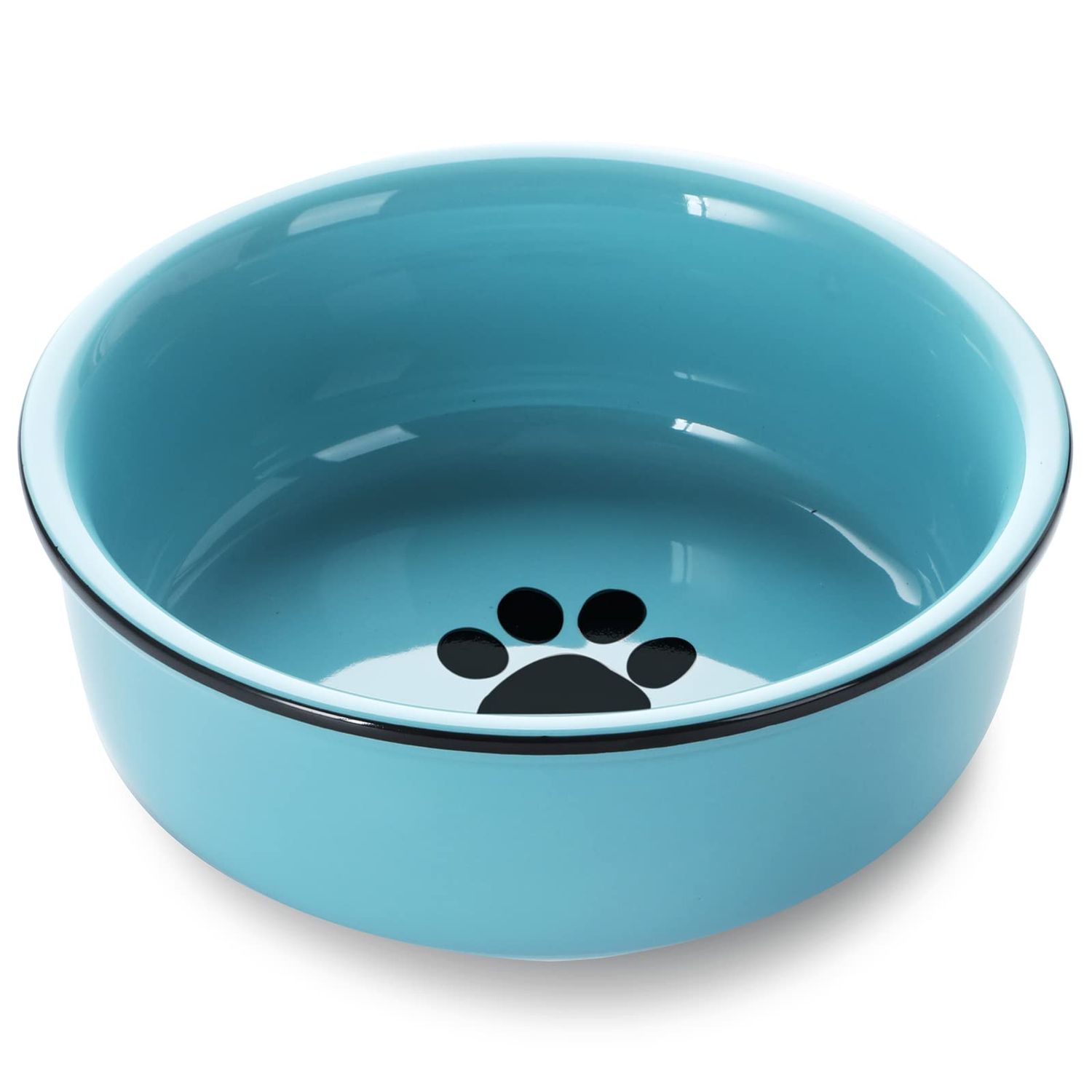 GDCZ Ceramics Raised Cat Small Dog Bowls with Heighten Metal Stand for Pet Food 15 Ounces, Turquoise