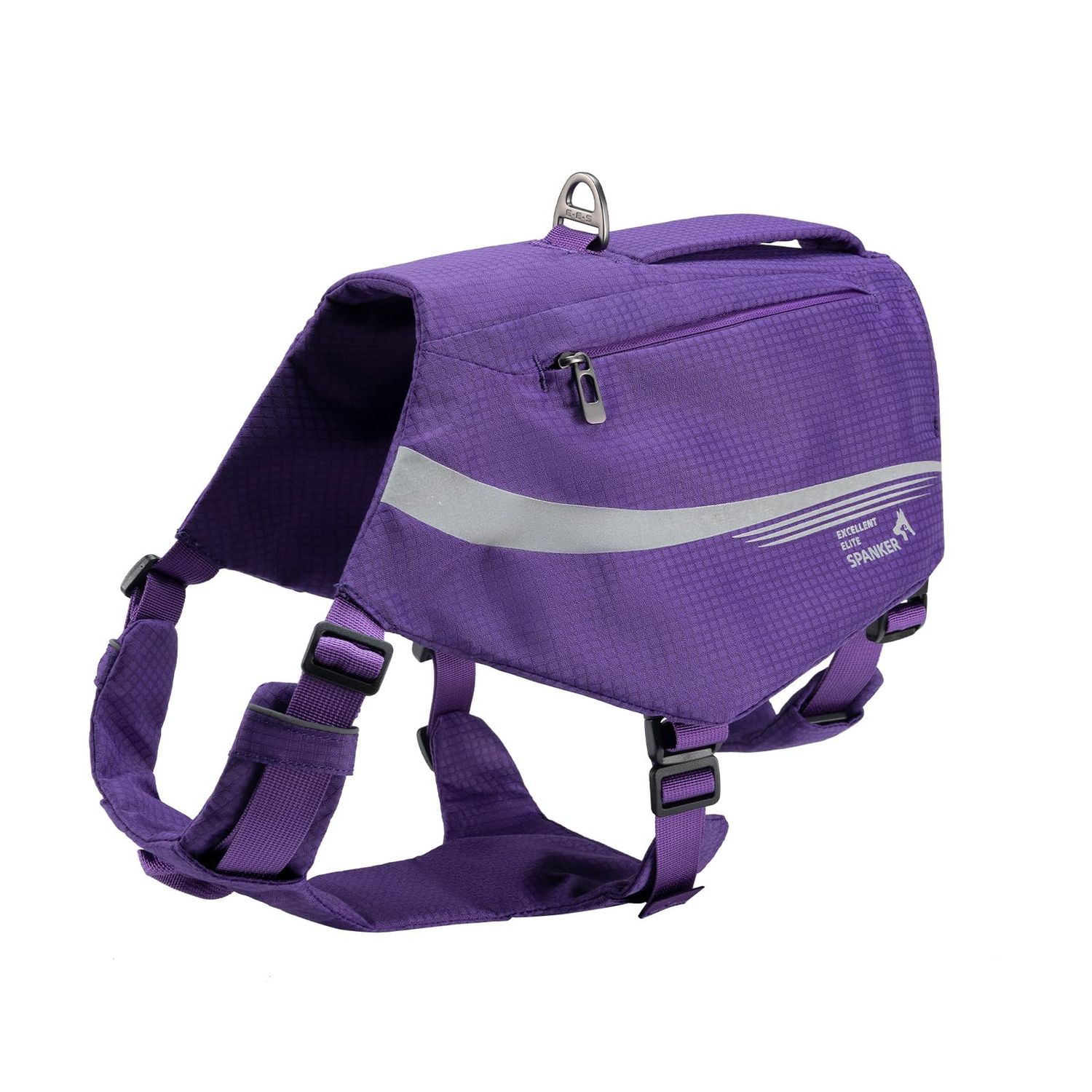 EXCELLENT ELITE SPANKER Y-Shaped Reflective Dog Backpack with Handle Pockets No Pull D-Rings Lightweight Hiking Gear for Dogs Hunting Camping Travel (Purple)