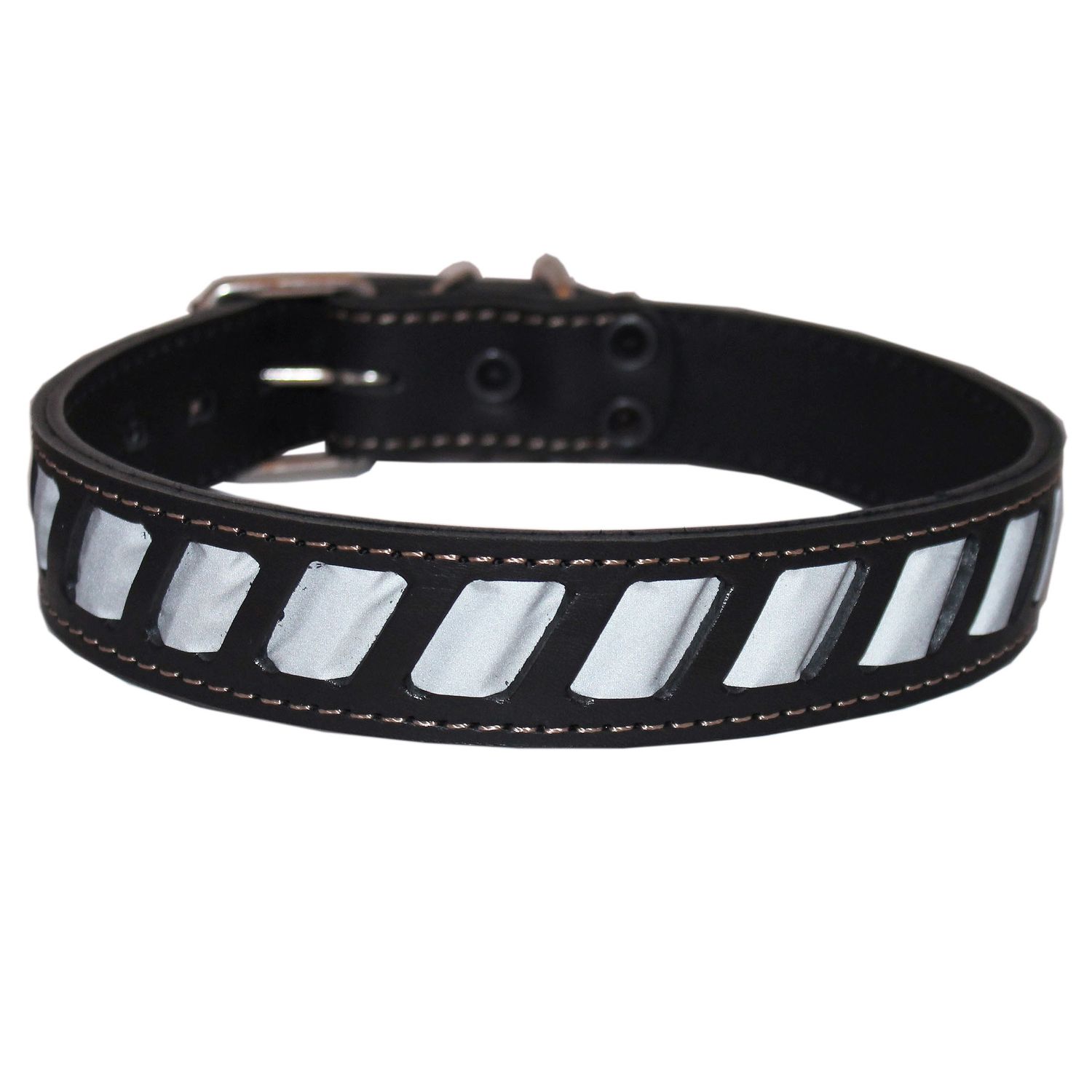 Dogs My Love Genuine Leather Reflective Dog Collar 26"x1.5" Black Fits 18"-23" Neck