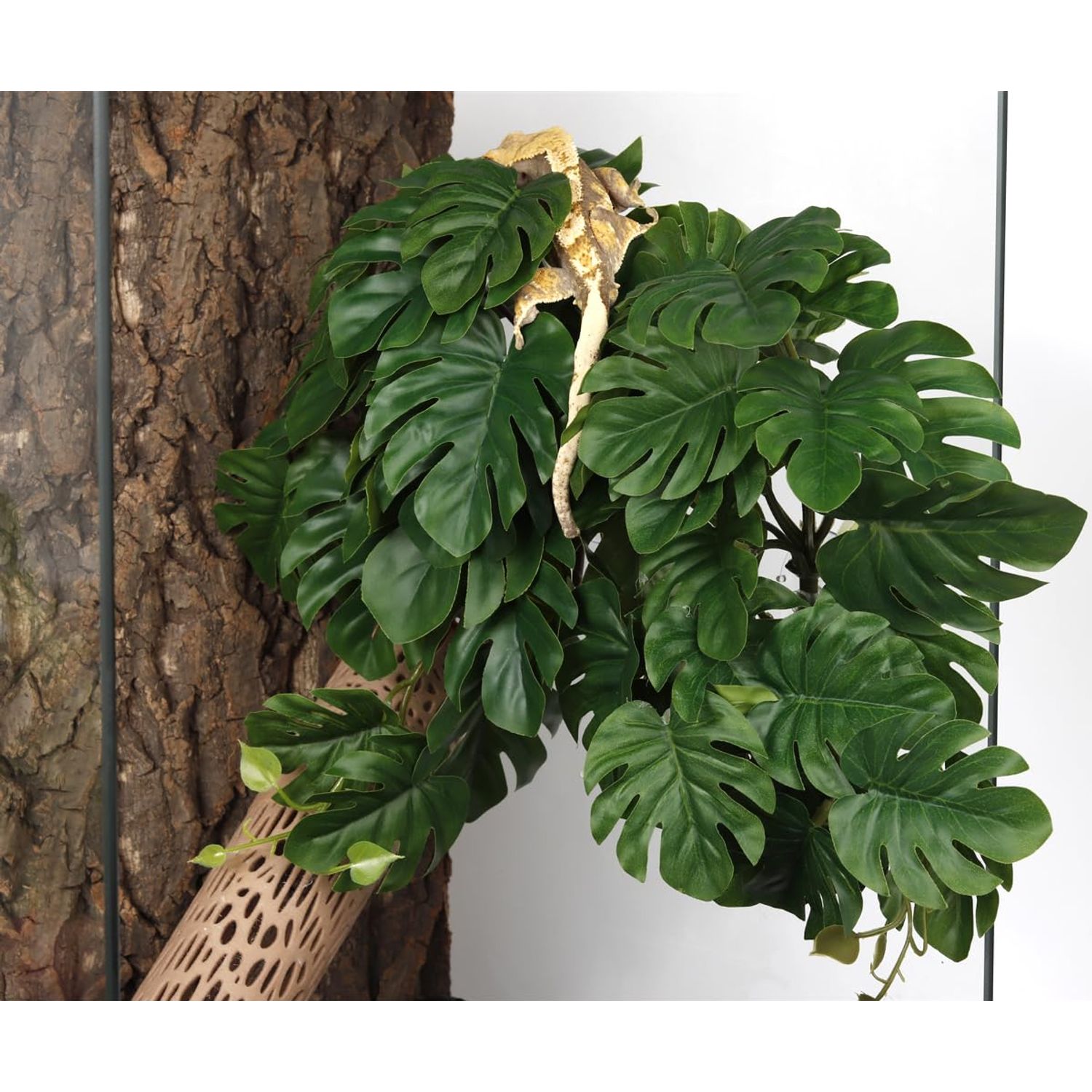 WOLEDOE Reptile Plants for Terrarium, Amphibian Habitat Decor Artificial Hanging Plants with Suction Cup - Fake Monstera