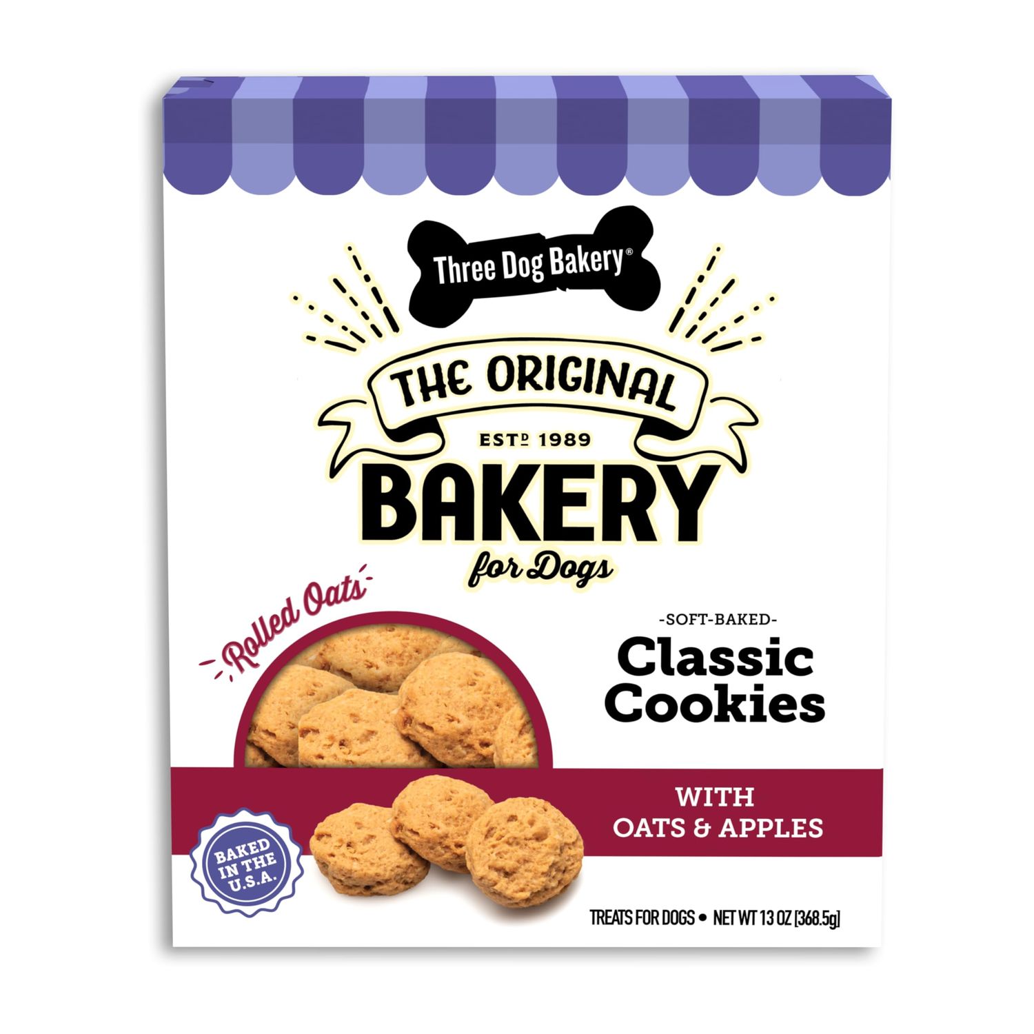 Three Dog Bakery Dog Treats Cookies with Oats & Apples - Soft Chewy Dog Treats, Dog Training Treats, Chewy Training Aids for Dogs Inspired By Classic Breakfasts