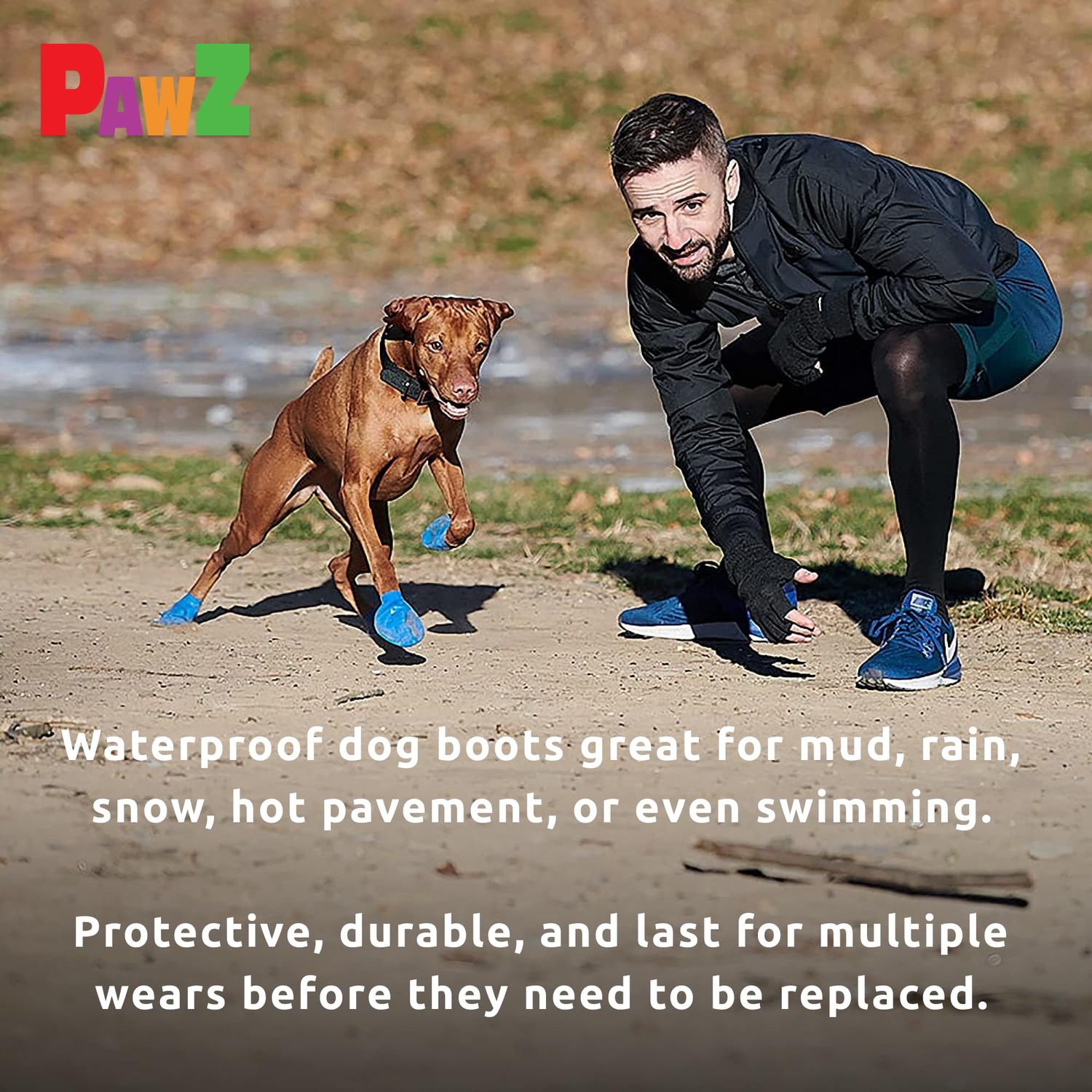 PawZ Rubber Dog Boots for Paws up to 3", 24 Total (2 Packs of 12) - All-Weather Dog Booties for Hot Pavement, Snow, Mud, and Rain - Waterproof, Anti Slip Dog Socks - Medium, Black
