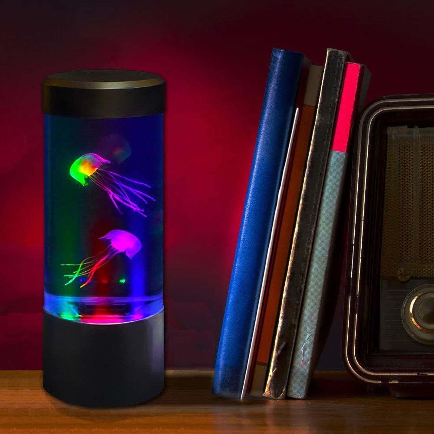 Playlearn Mini Jellyfish Lamp with 5 Color Settings – Round Desktop Aquarium Mood Lamp - Battery Powered