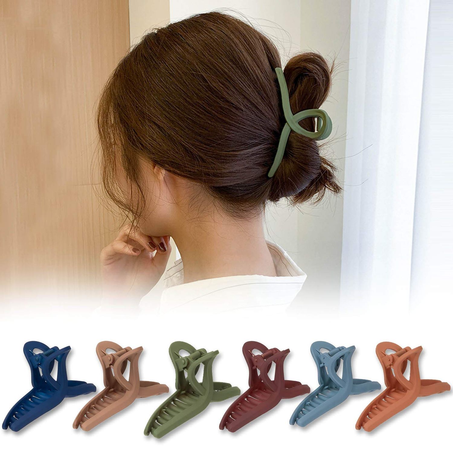 Big Hair Claw Clips 6 Color Whaline Large Hair Twisted Matte Jaw 4.3 Inch Nonslip Butterfly Hair Clip Claw Clamp Strong Hold Hair Styling Accessories for Women Girls Thin Thick Fine Hair