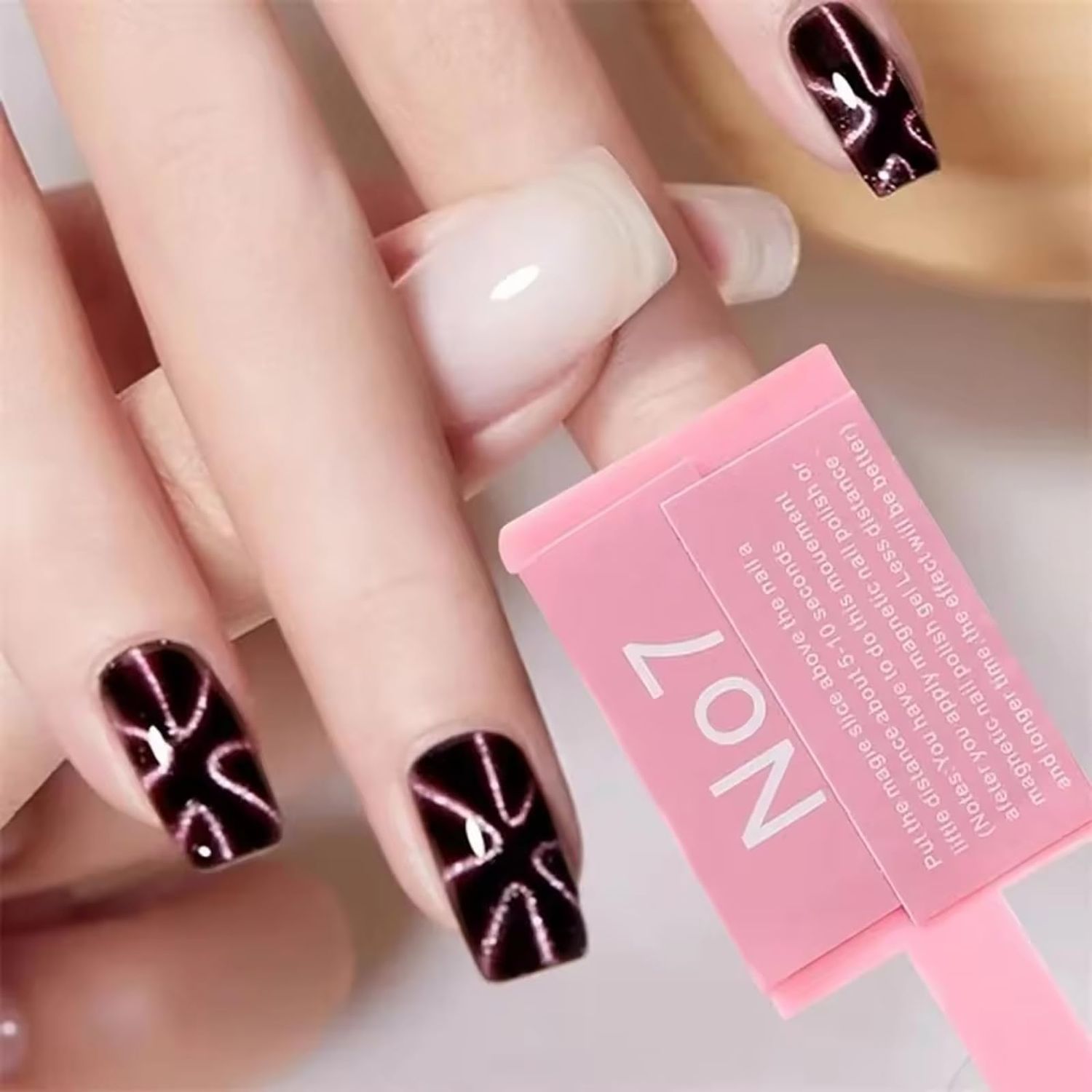 MOLILON 7Pcs Cat Eye Magnet for Nails, 5 in 1 Multi-function Nail Magnet, 5 Stripe Magnet Plates Nail Art Magnetic Cat Eye Gel Nail Polish Magnet Stick for Nail Salon or DIY Supplies - Pink Kit