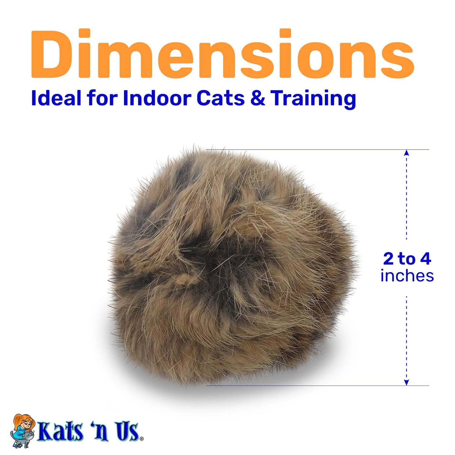 Kats'N Us Jumbo Pom Pom Cat Toy 5-Pack – Natural Color - Real Rabbit Fur for Interactive Play, Training, and Indoor Fun.
