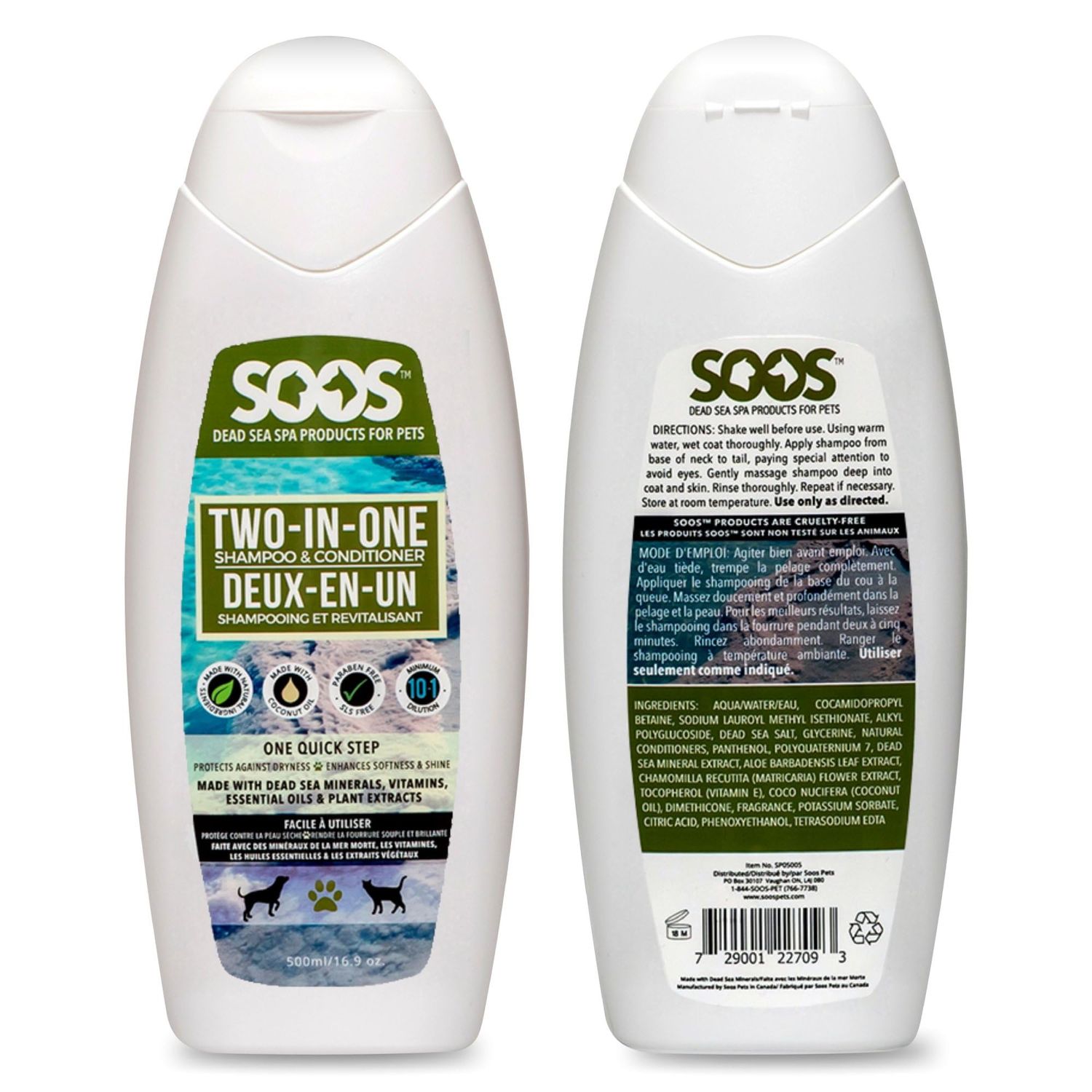 Soos Pet Dog Shampoo and Conditioner for Cats and Pets Natural Dead Sea Minerals Two-in-One Deeply Absorbing with Essential Oils Natural Ingredients Vitamins Antifun-gle - 1x Pack (500ml)