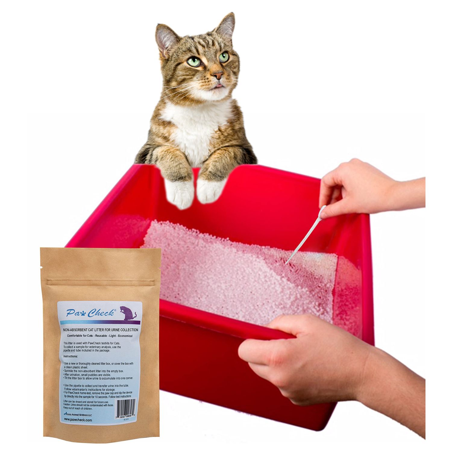 PawCheck Cat Litter for Urine Collection - Reusable and Non-Absorbent Cat Urine Collection Home Kit Intended to Monitor Cat Health