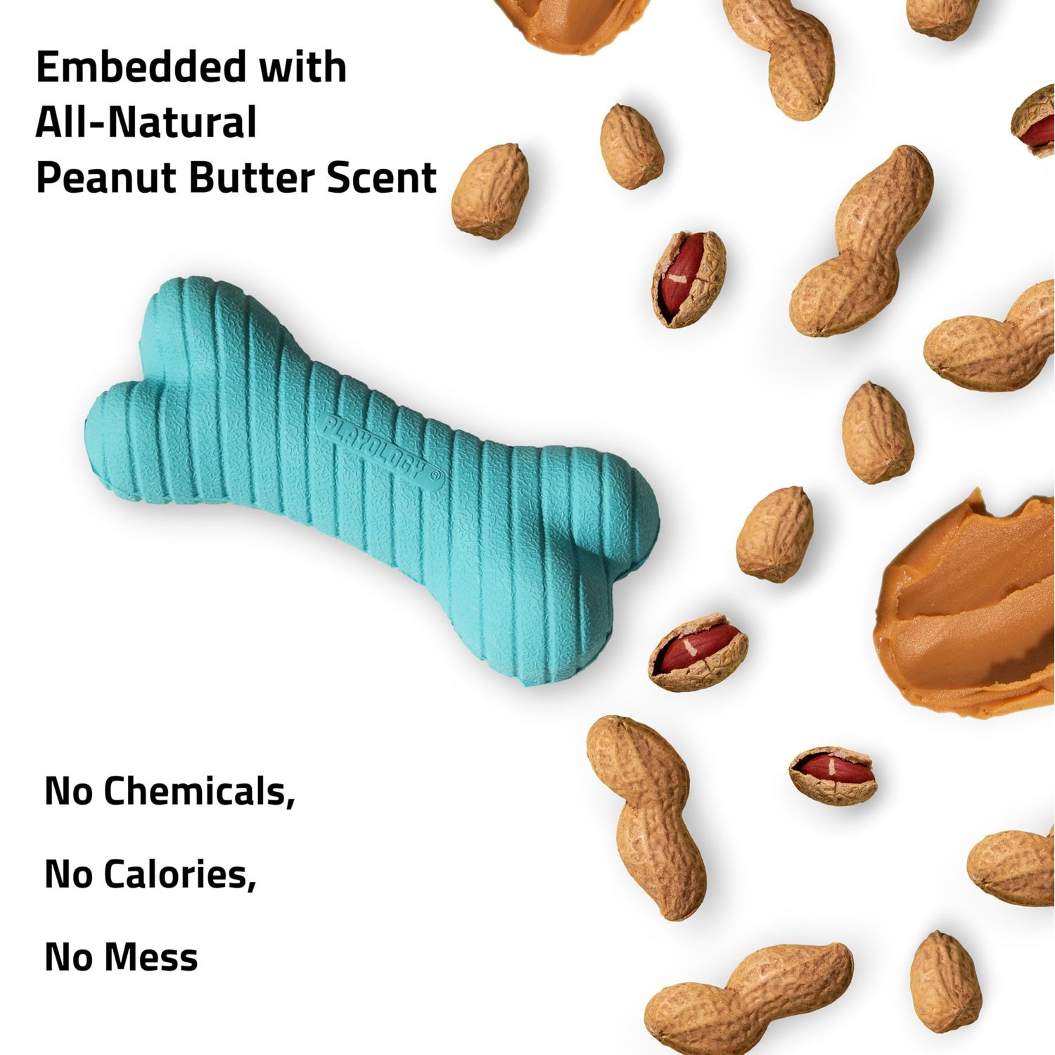 Playology Dual Layer Bone | Engaging All Natural Peanut Butter Scented Dog Toys, Value 3-Pack | Blue Bone for Small Dogs up to 25lbs | Interactive & Durable for Tough Chewers