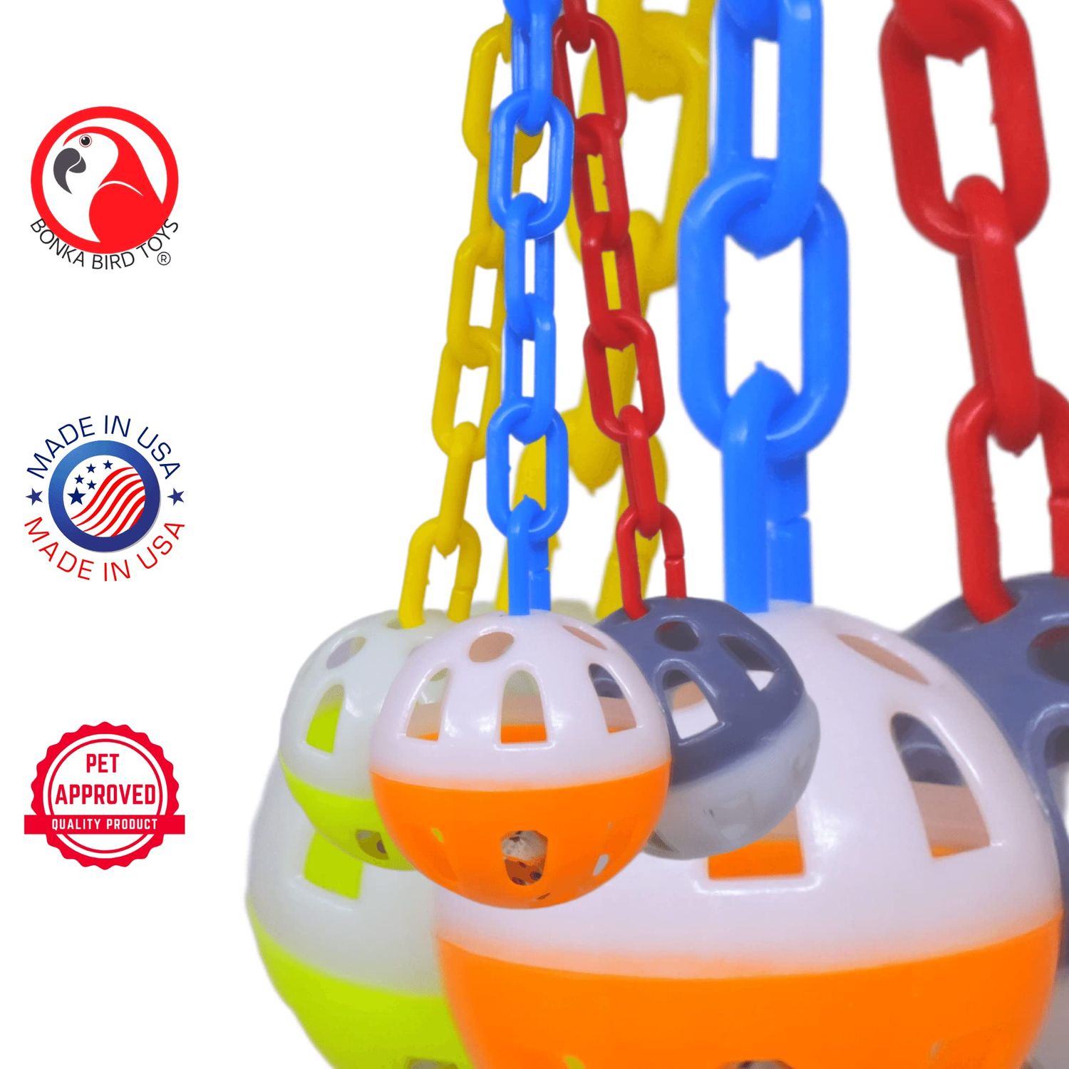 Bonka Bird Toys 1467 Ball Clanger Plastic Colorful Noisy Rattle Parrot Cage Toy Parrotlet, Parakeet, Budgie, and Similar Breeds